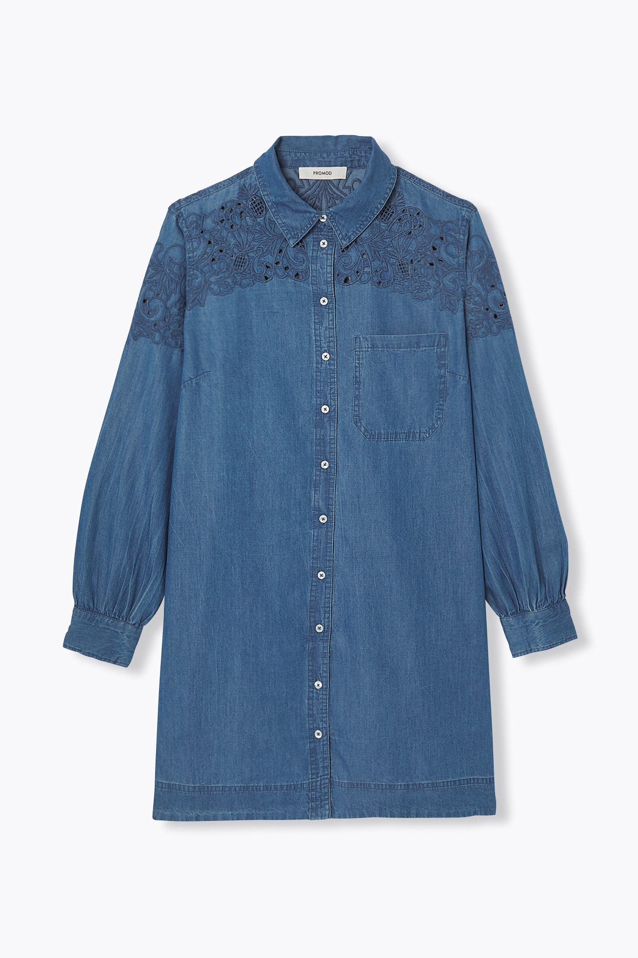 Robe-chemise en jean brodé
