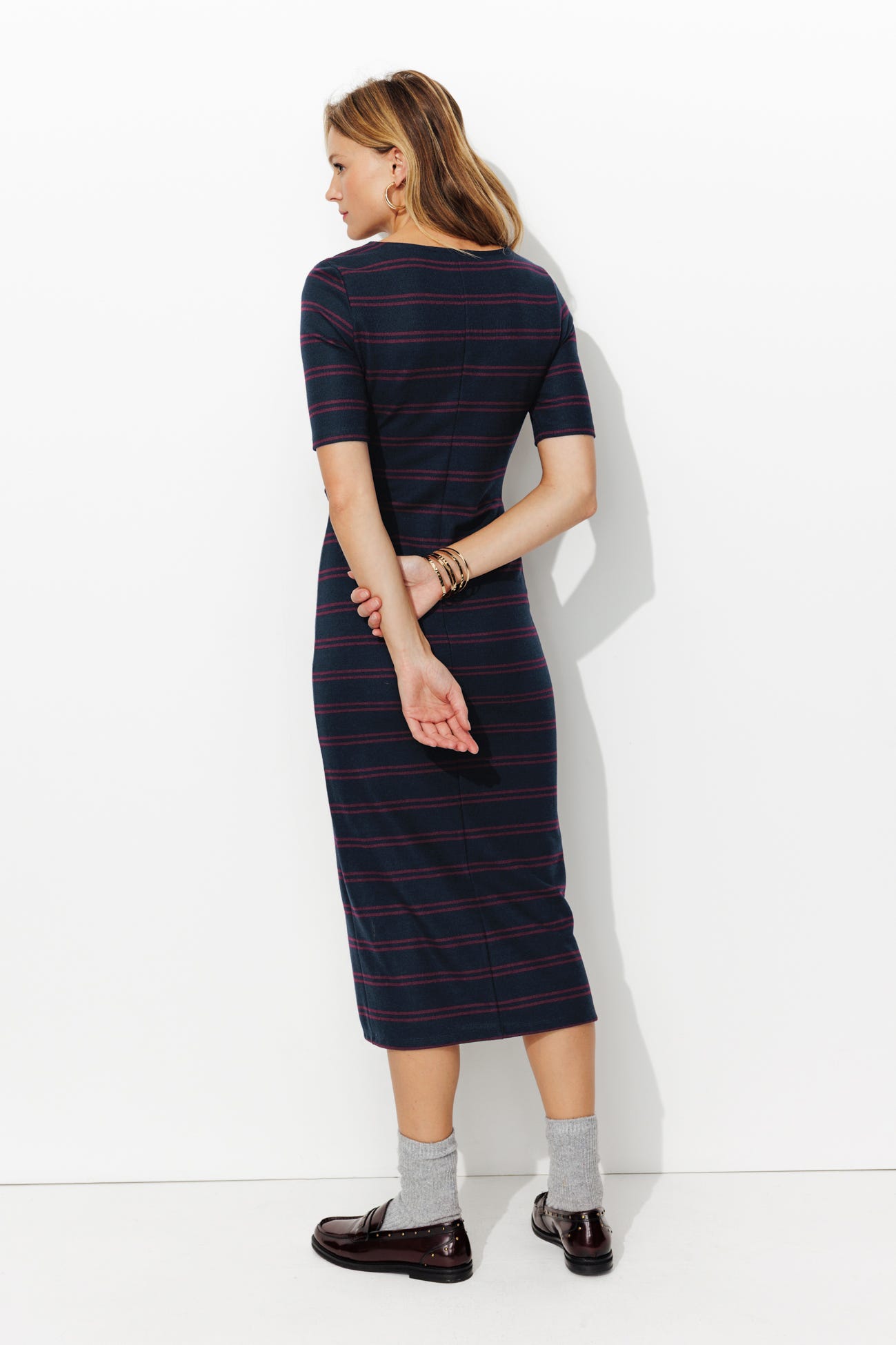 Robe longue en jersey côtelé