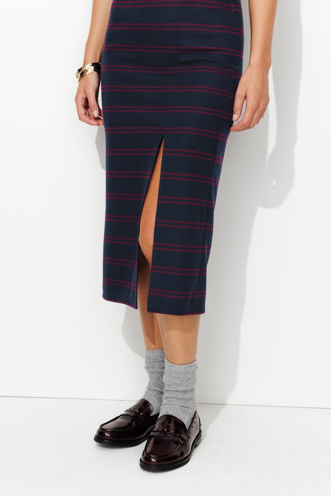 Robe longue en jersey côtelé