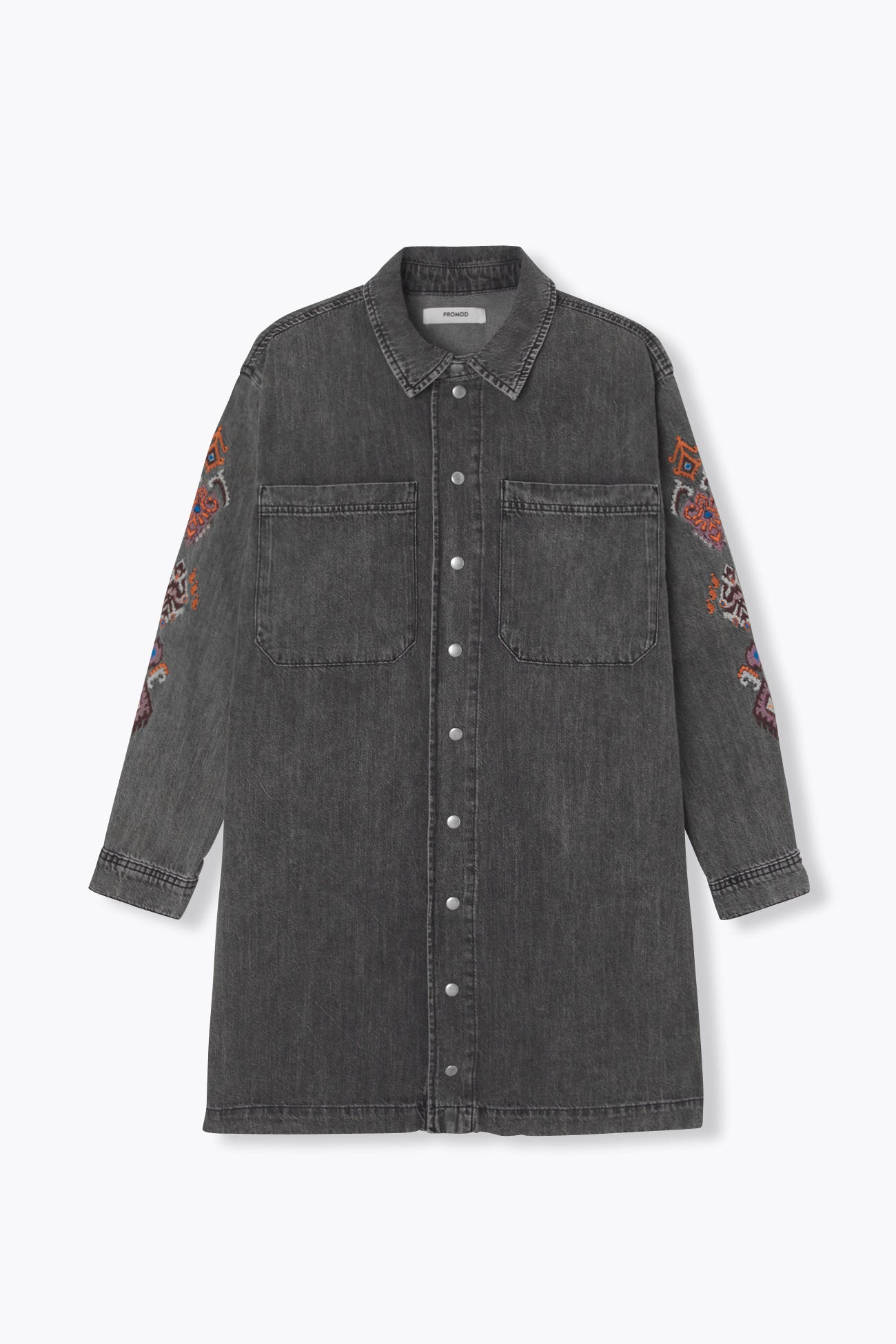 Robe-chemise en jean brodé