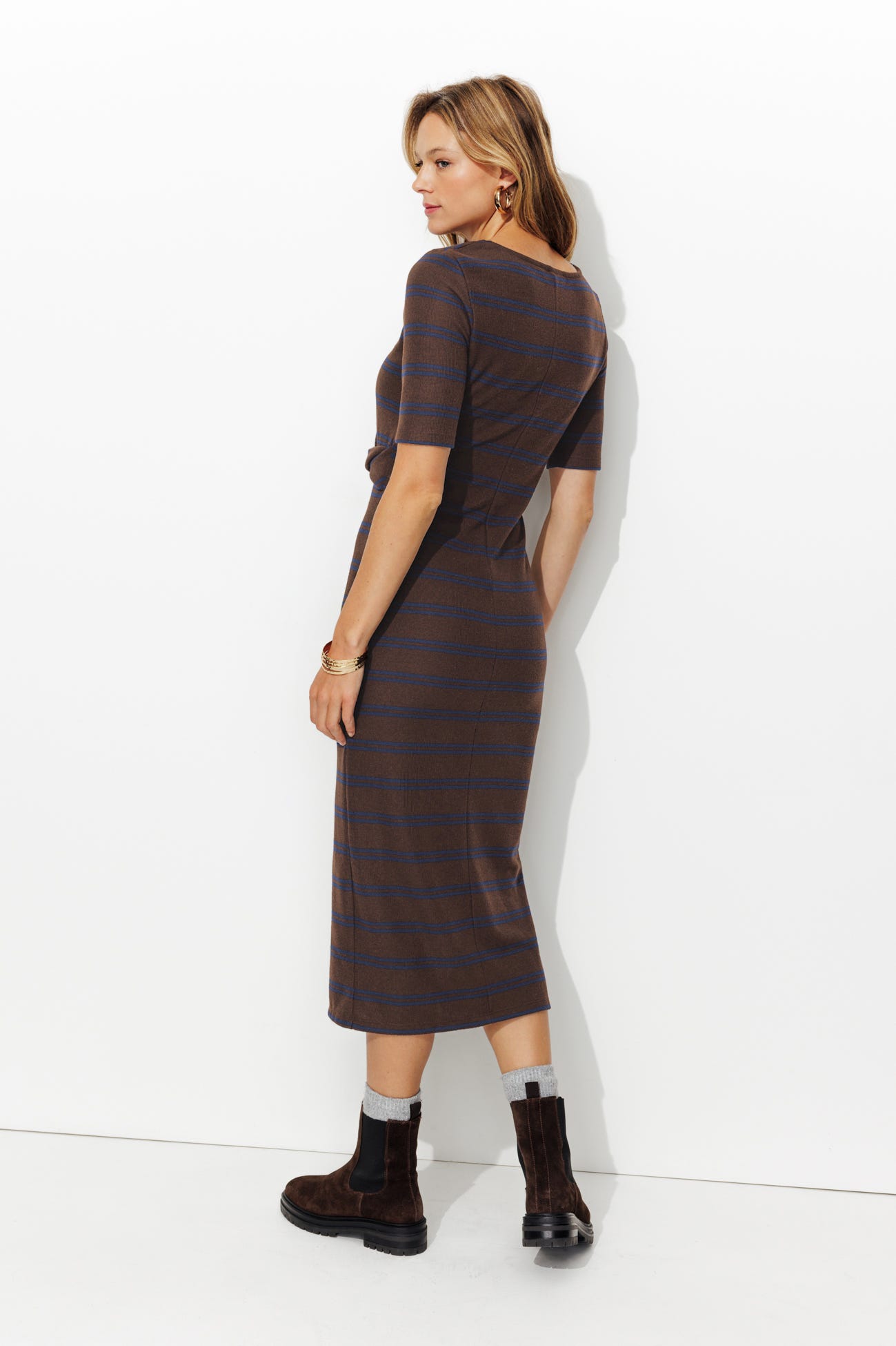 Robe longue en jersey côtelé