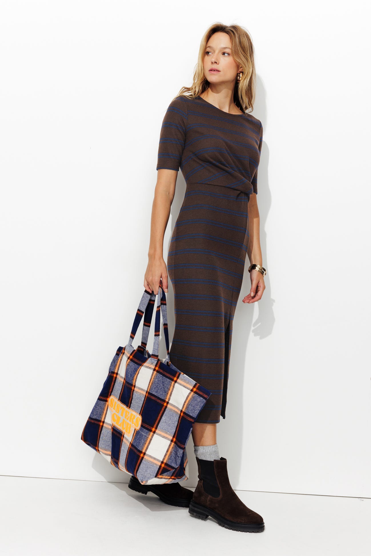 Robe longue en jersey côtelé