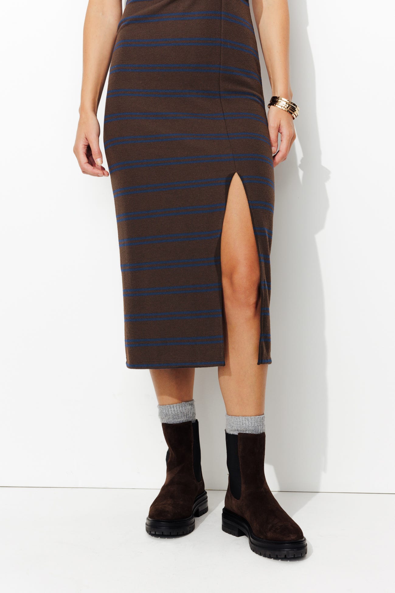 Robe longue en jersey côtelé