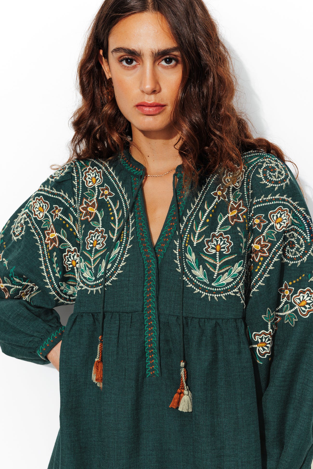 Robe évasée brodée Femme