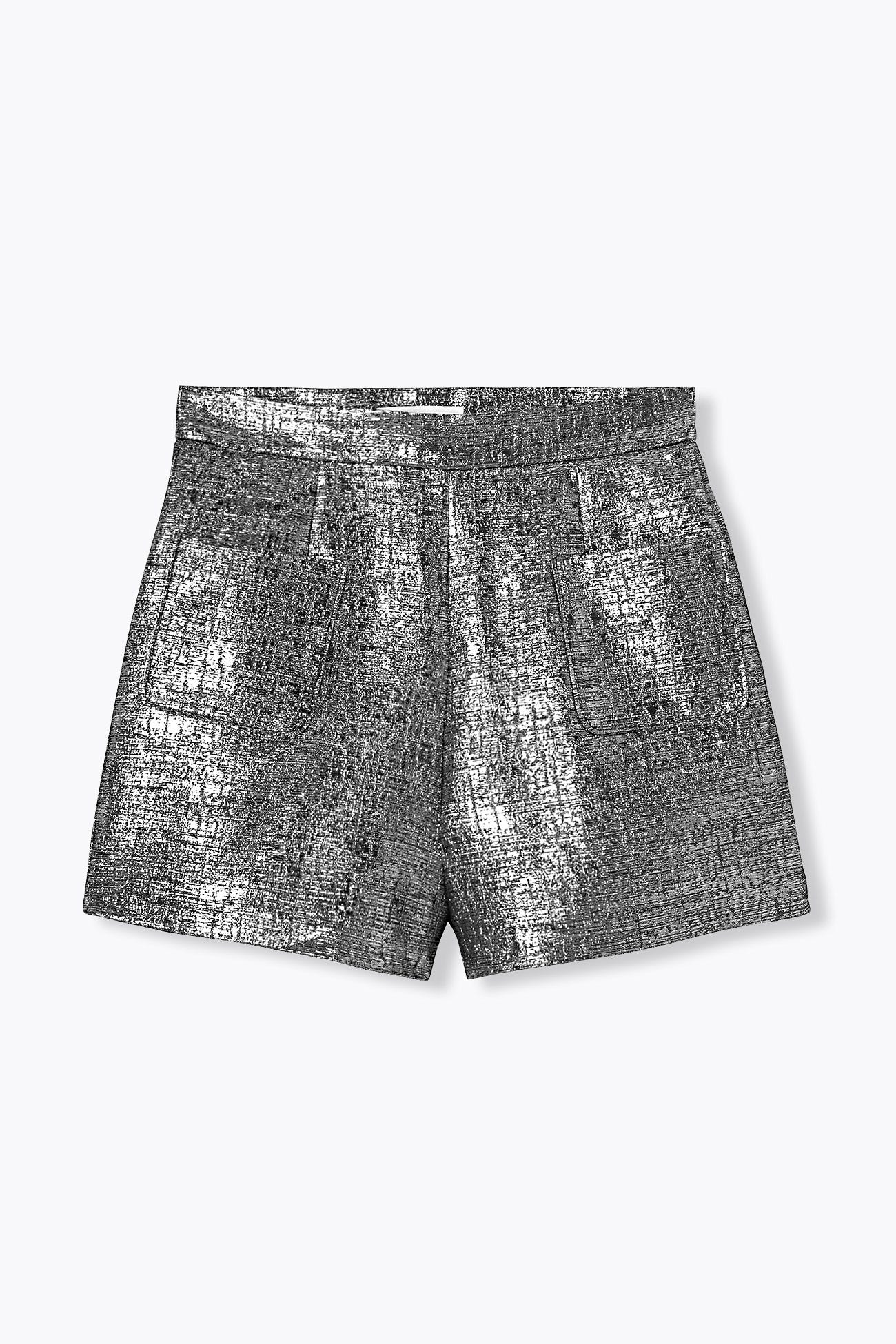Short lamé taille haute Femme