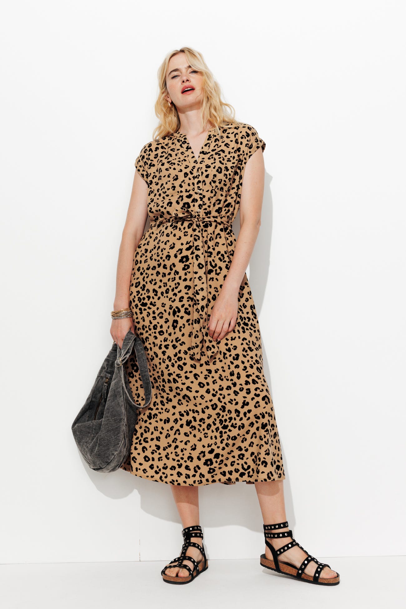 Robe midi ceinturée léopard