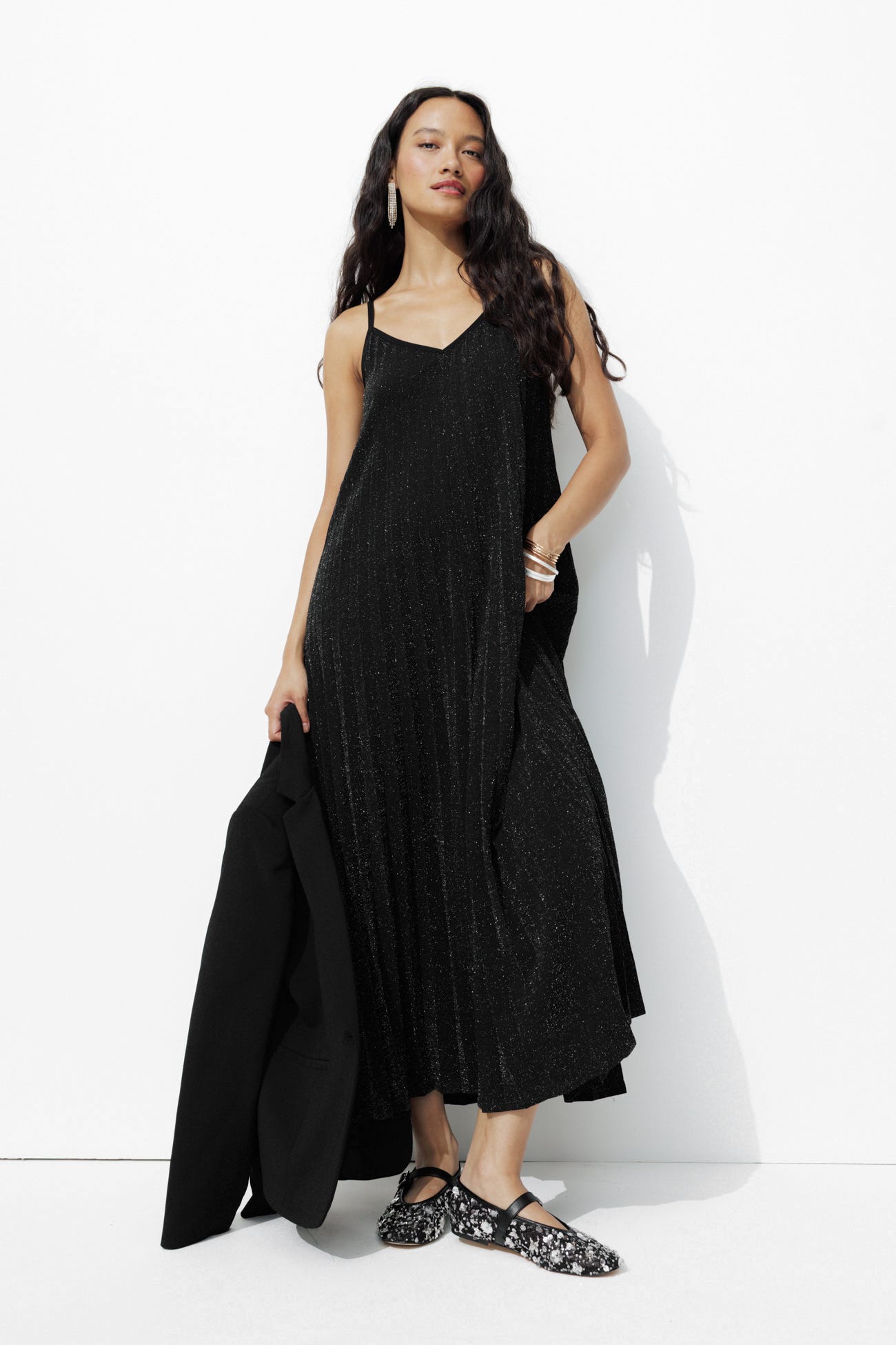 Longue robe plissée pailletée