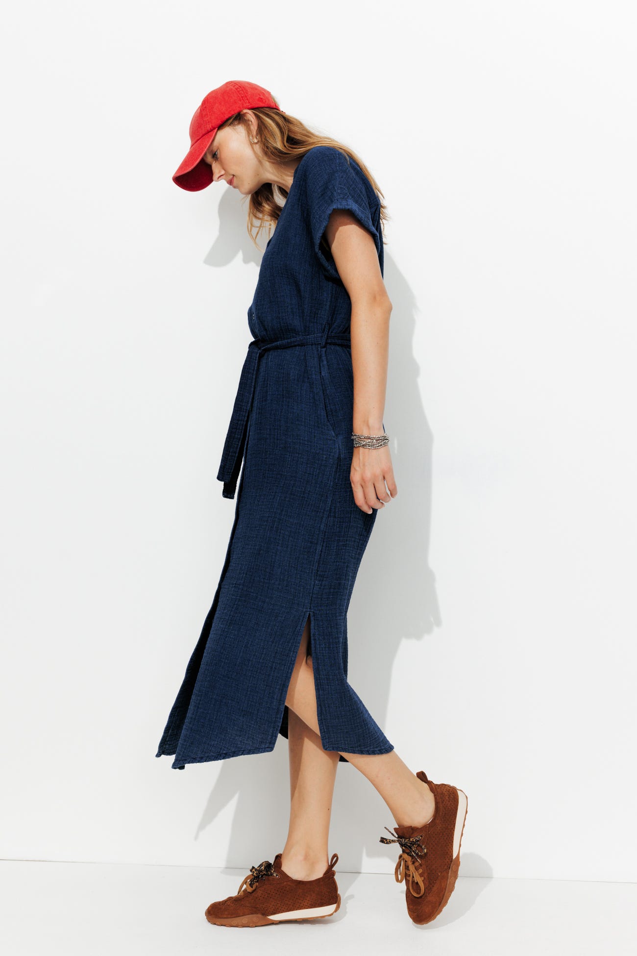 Midi dress in gauze cotton