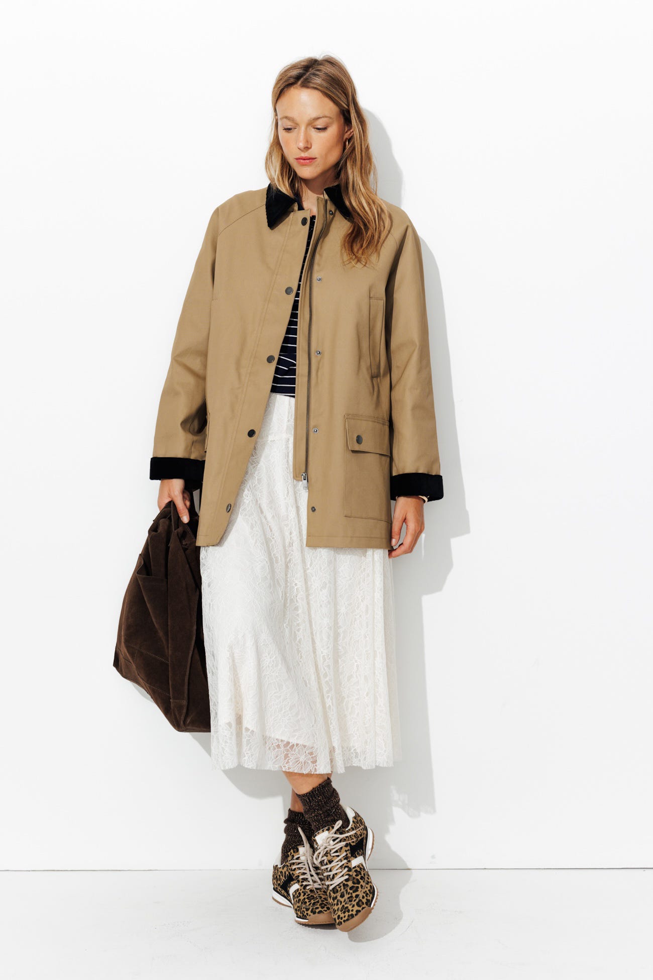 Veste longue col velours