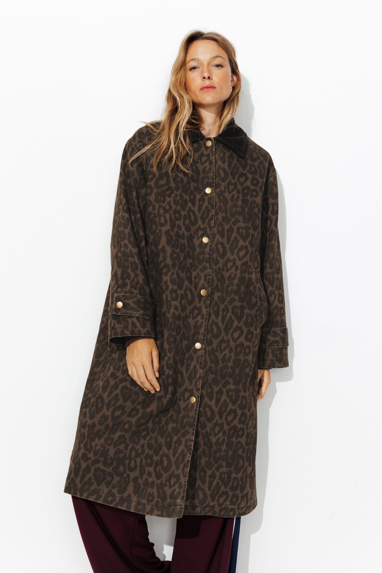 Veste longue en toile léopard