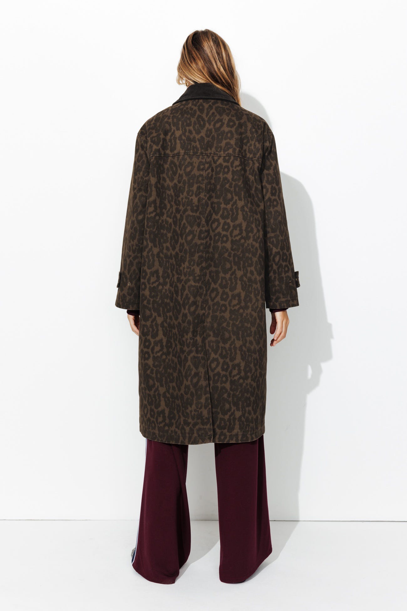 Veste longue en toile léopard