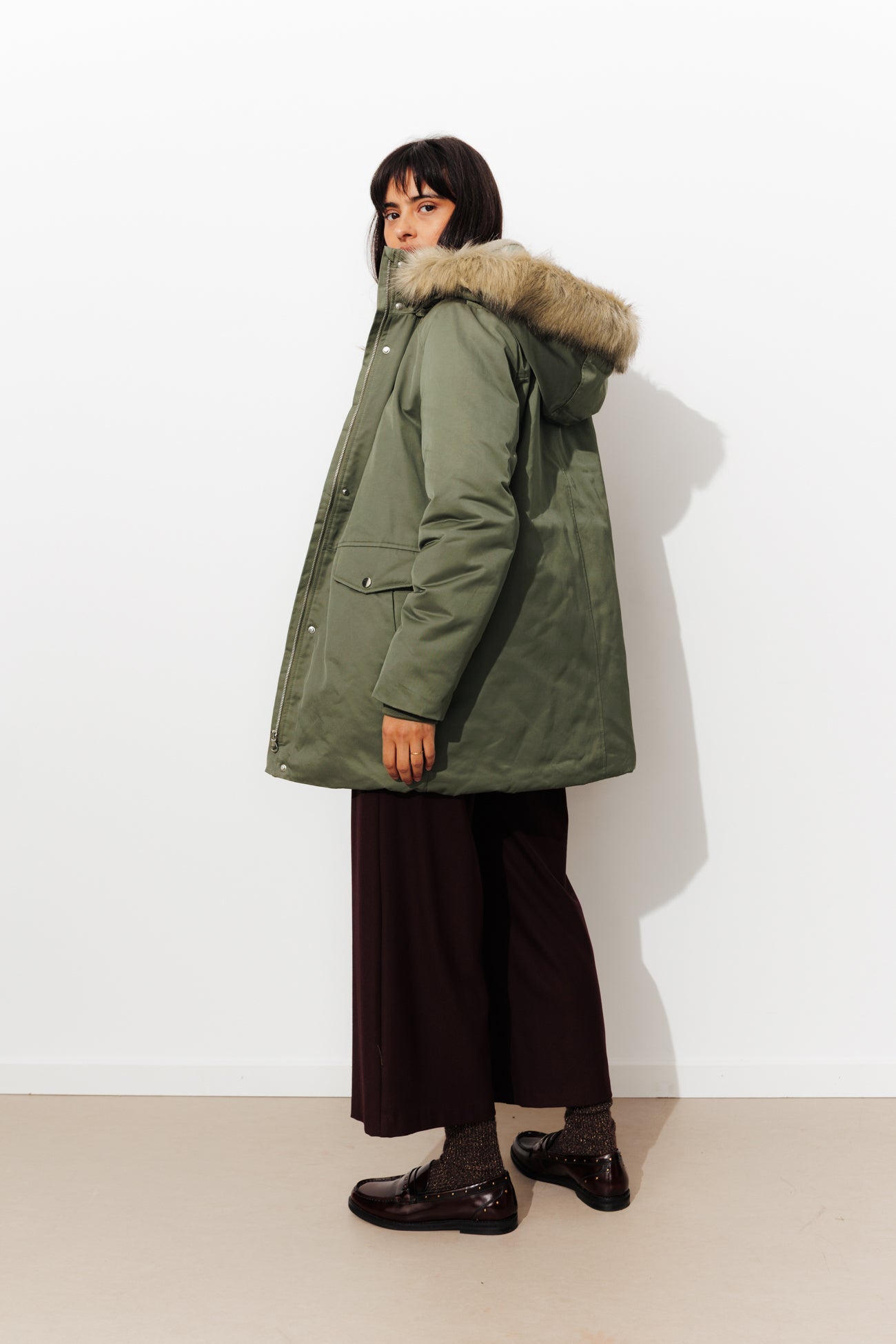 Steppmantel mit Kapuze Khaki