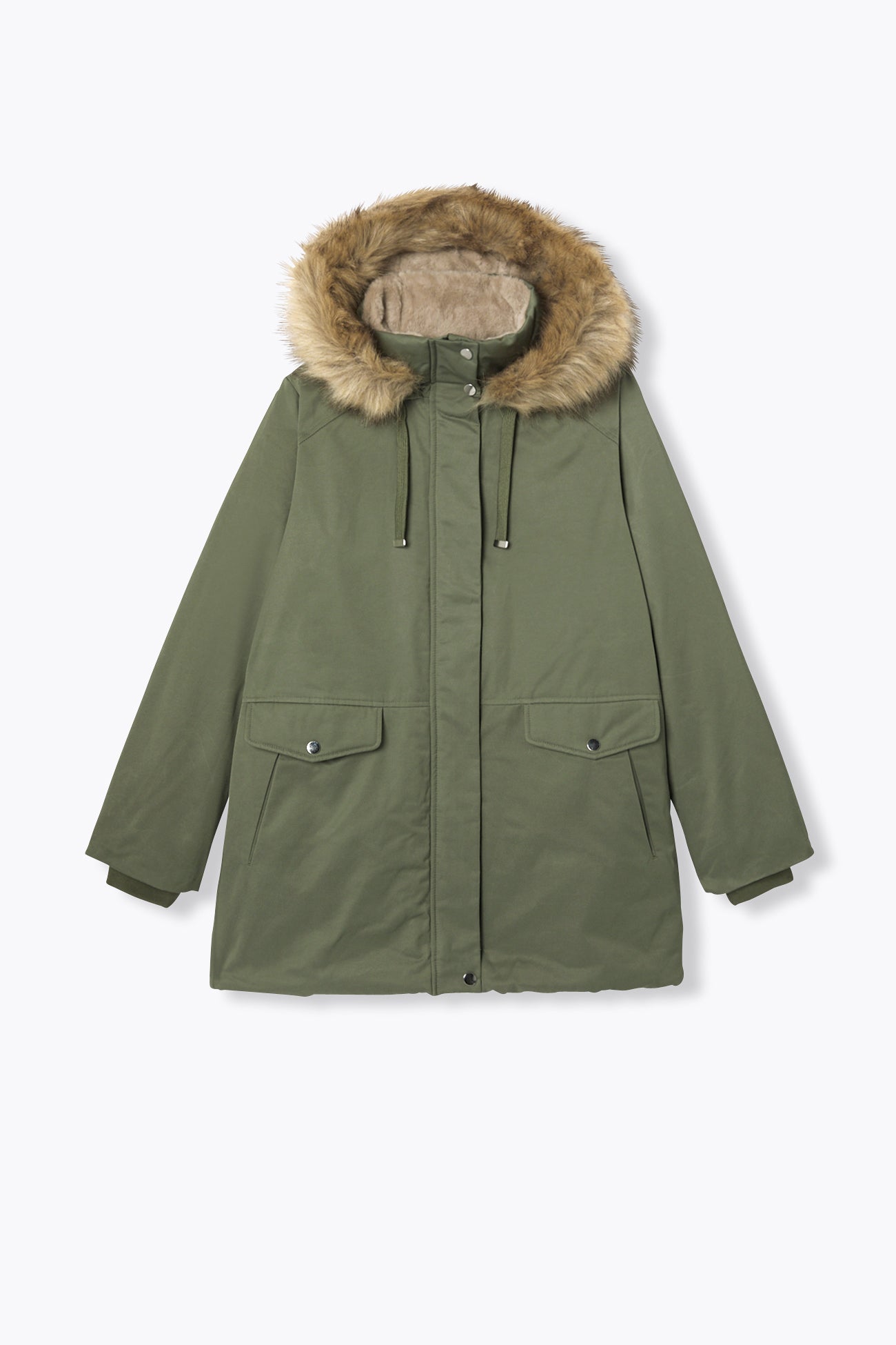 Steppmantel mit Kapuze Khaki