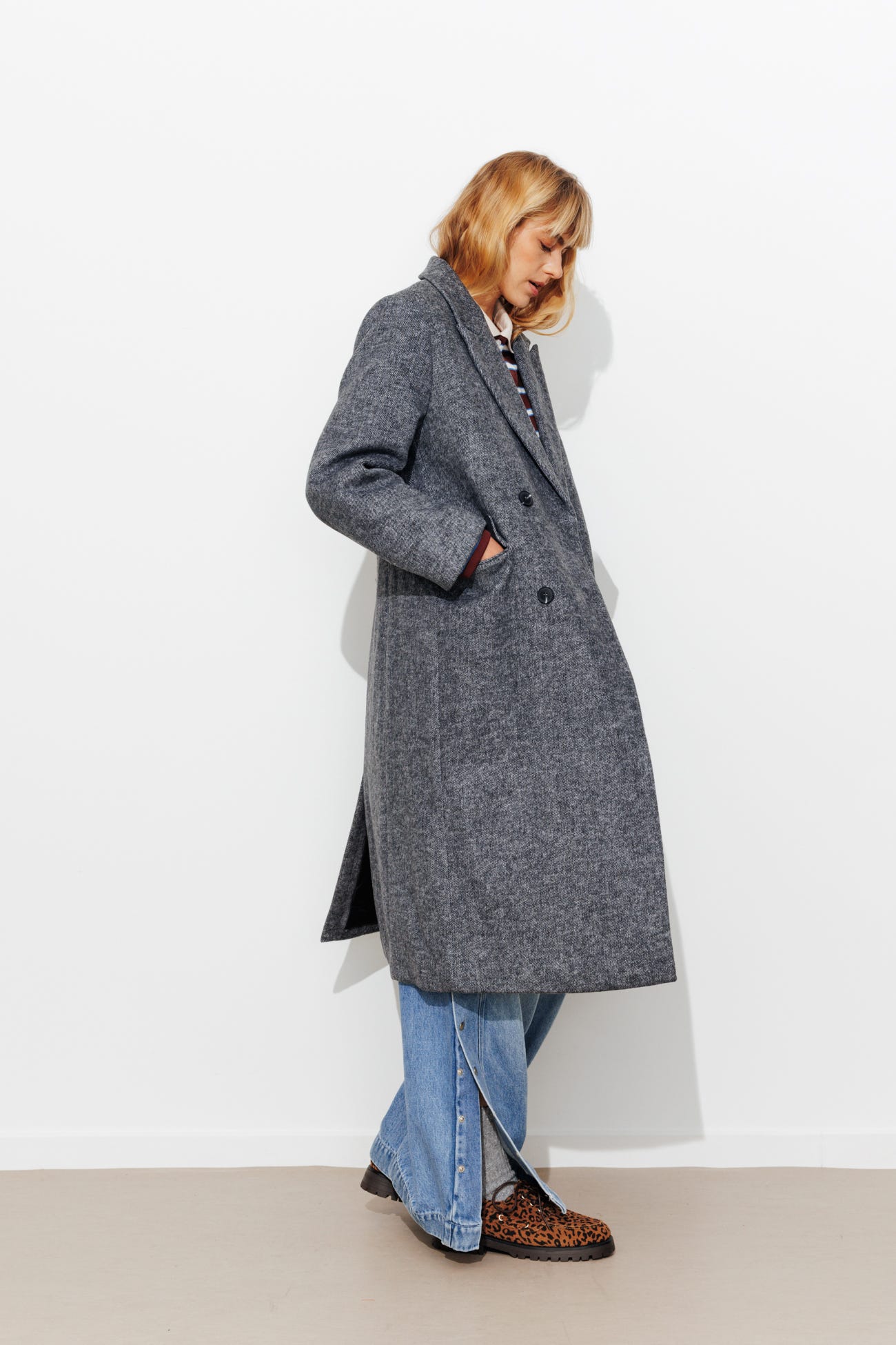 Manteau long en laine mélangée