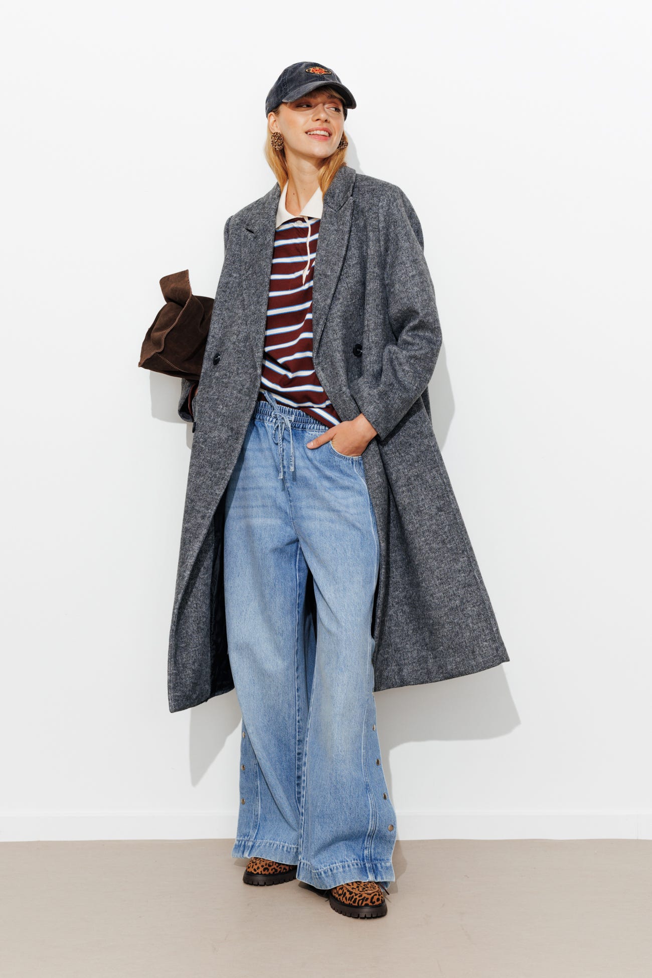 Manteau long en laine mélangée