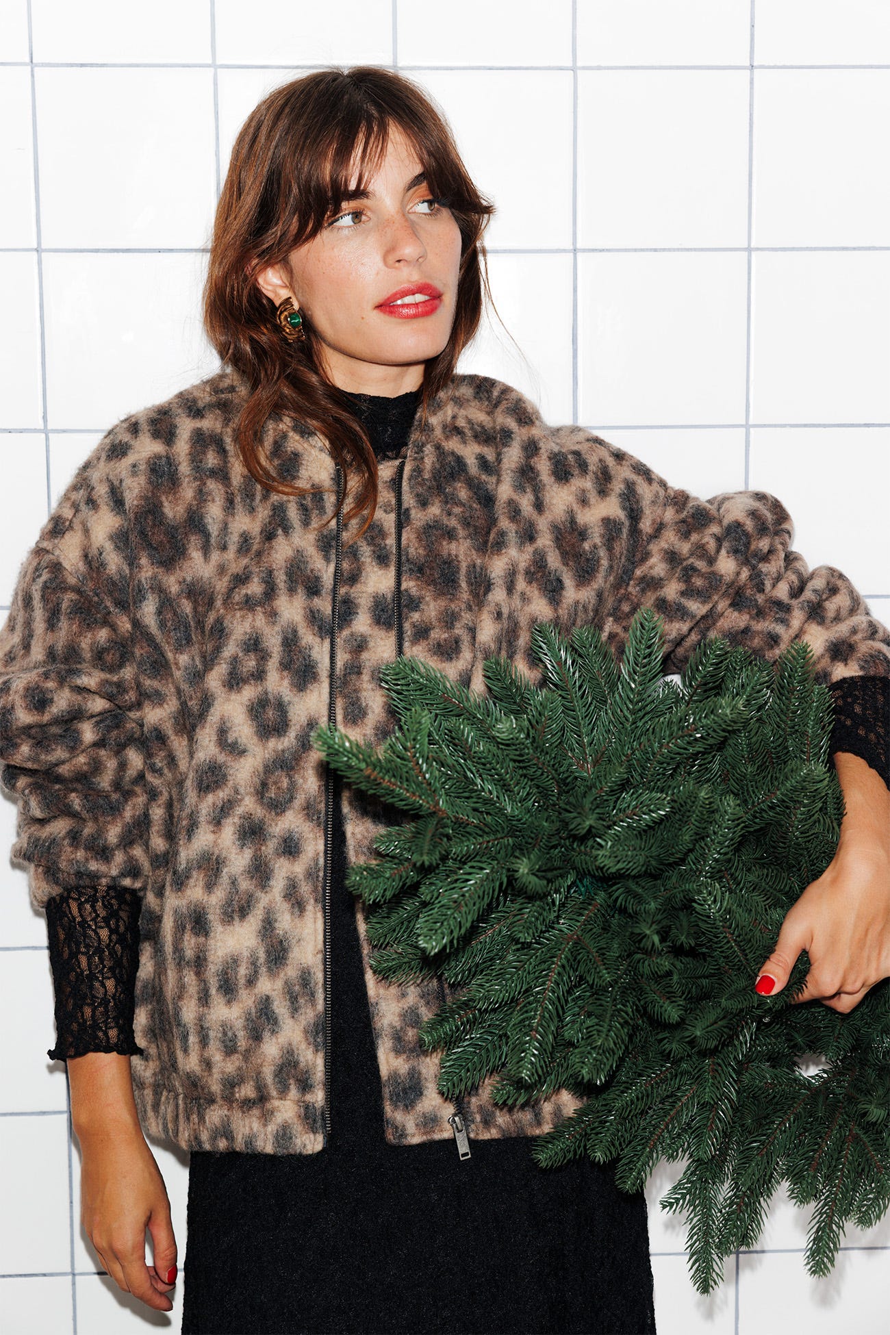 Bomber léopard en laine Femme