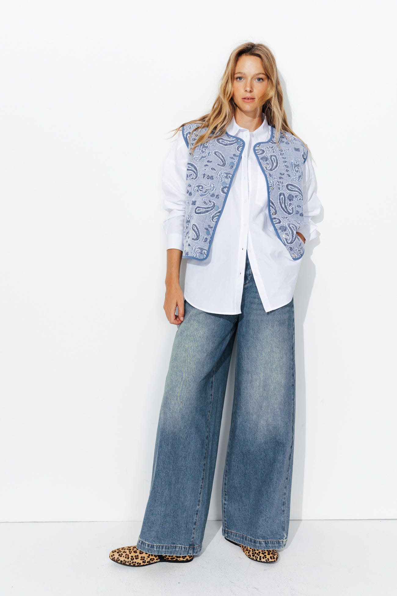 Jean large taille haute Femme
