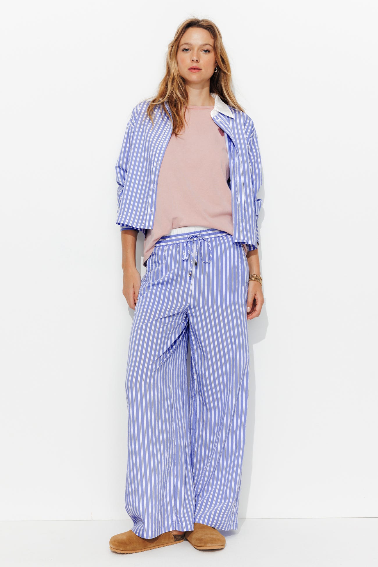 Pantalon large à rayures Femme