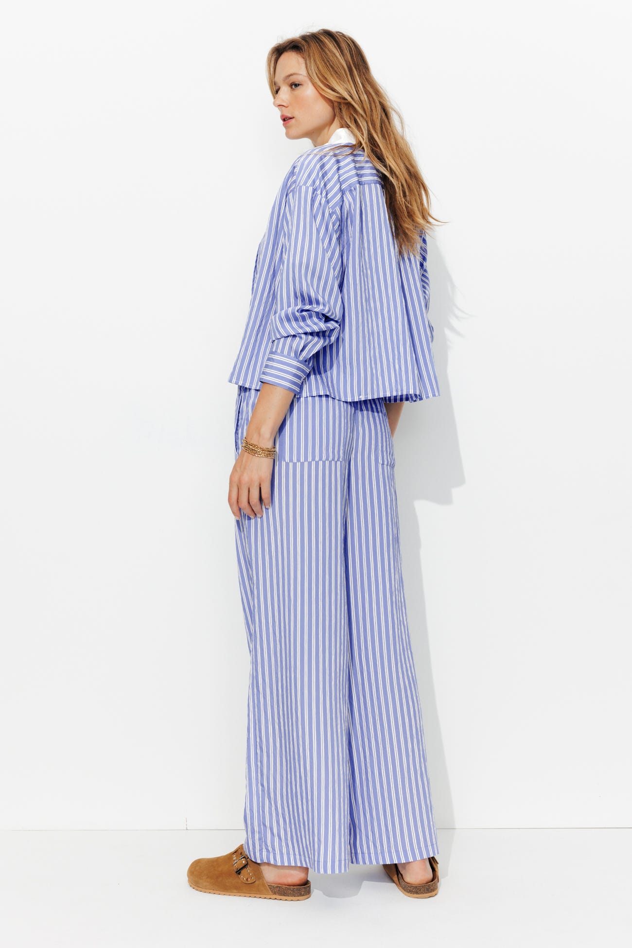 Pantalon large à rayures Femme