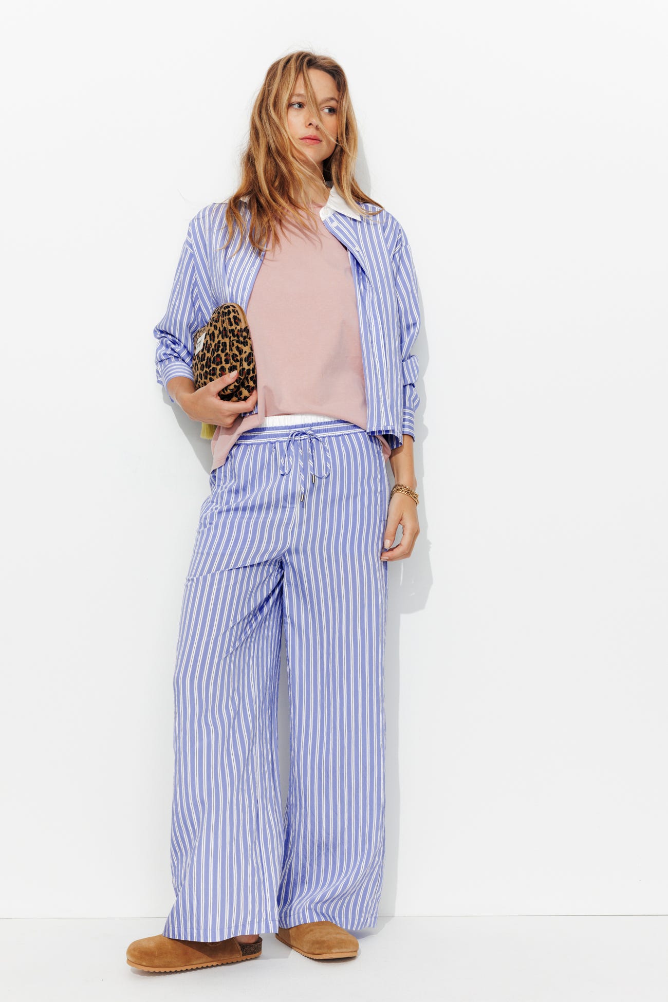 Pantalon large à rayures Femme