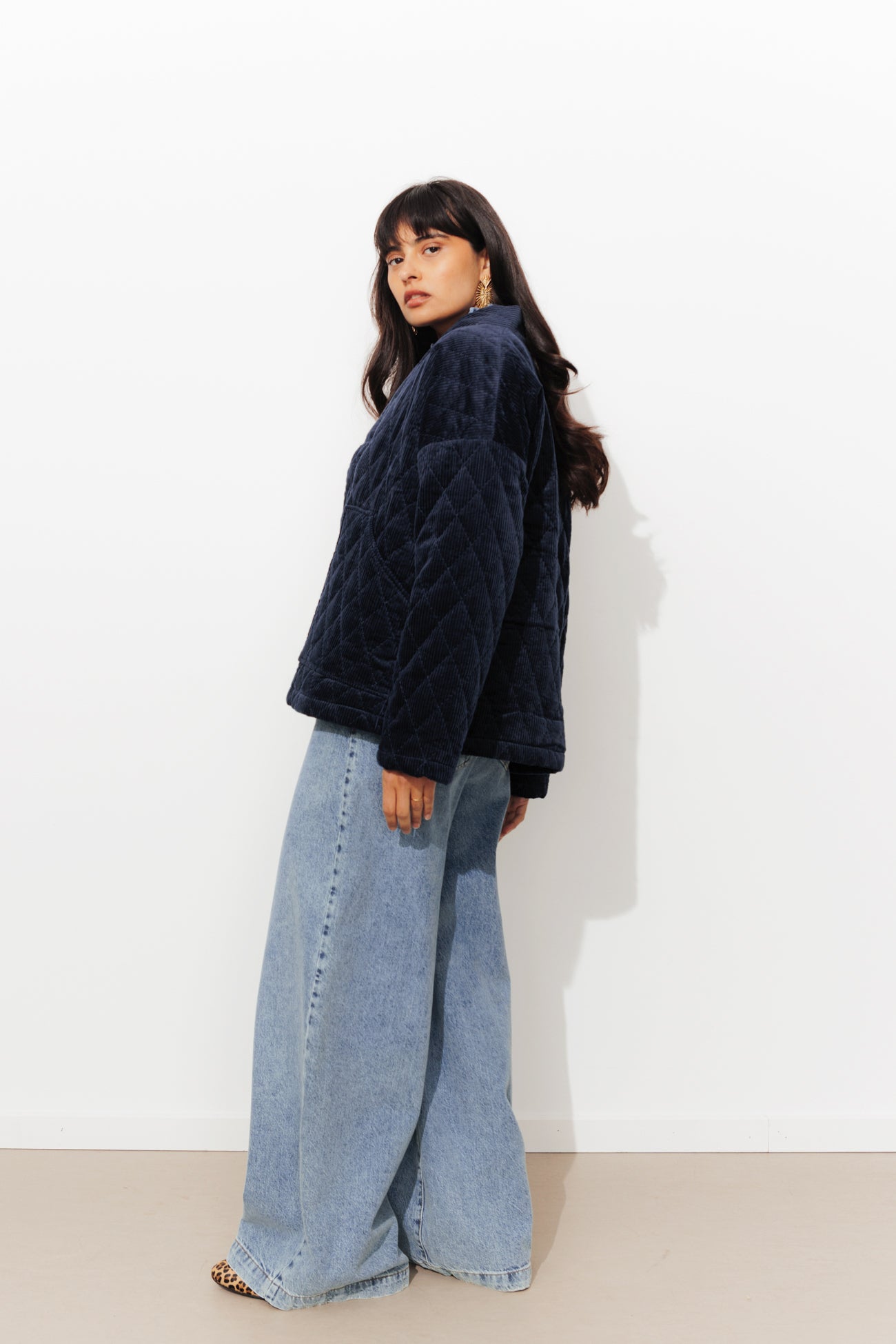 Veste matelassée en velours Marine