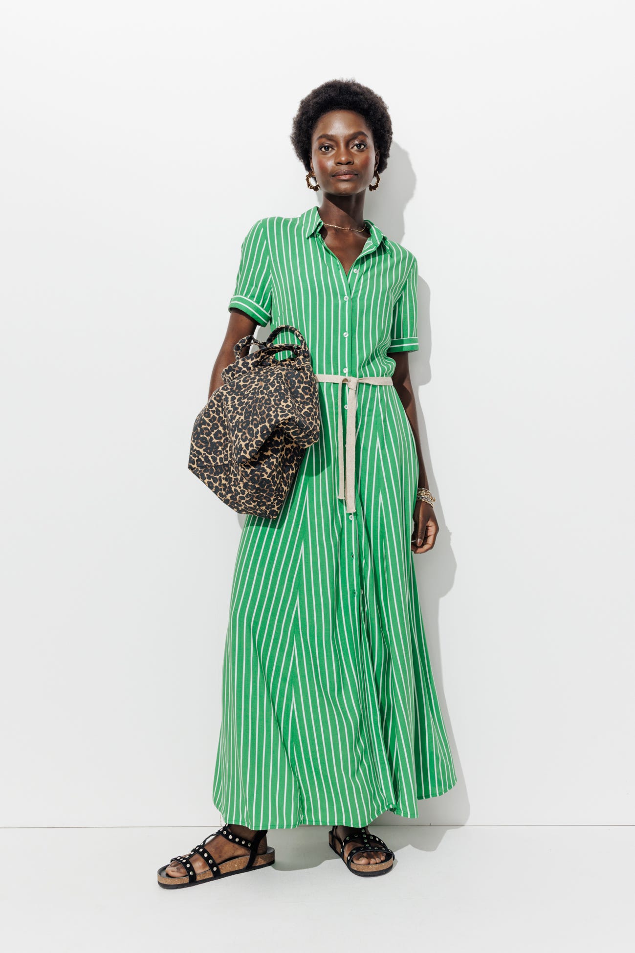 Longue robe-chemise rayée