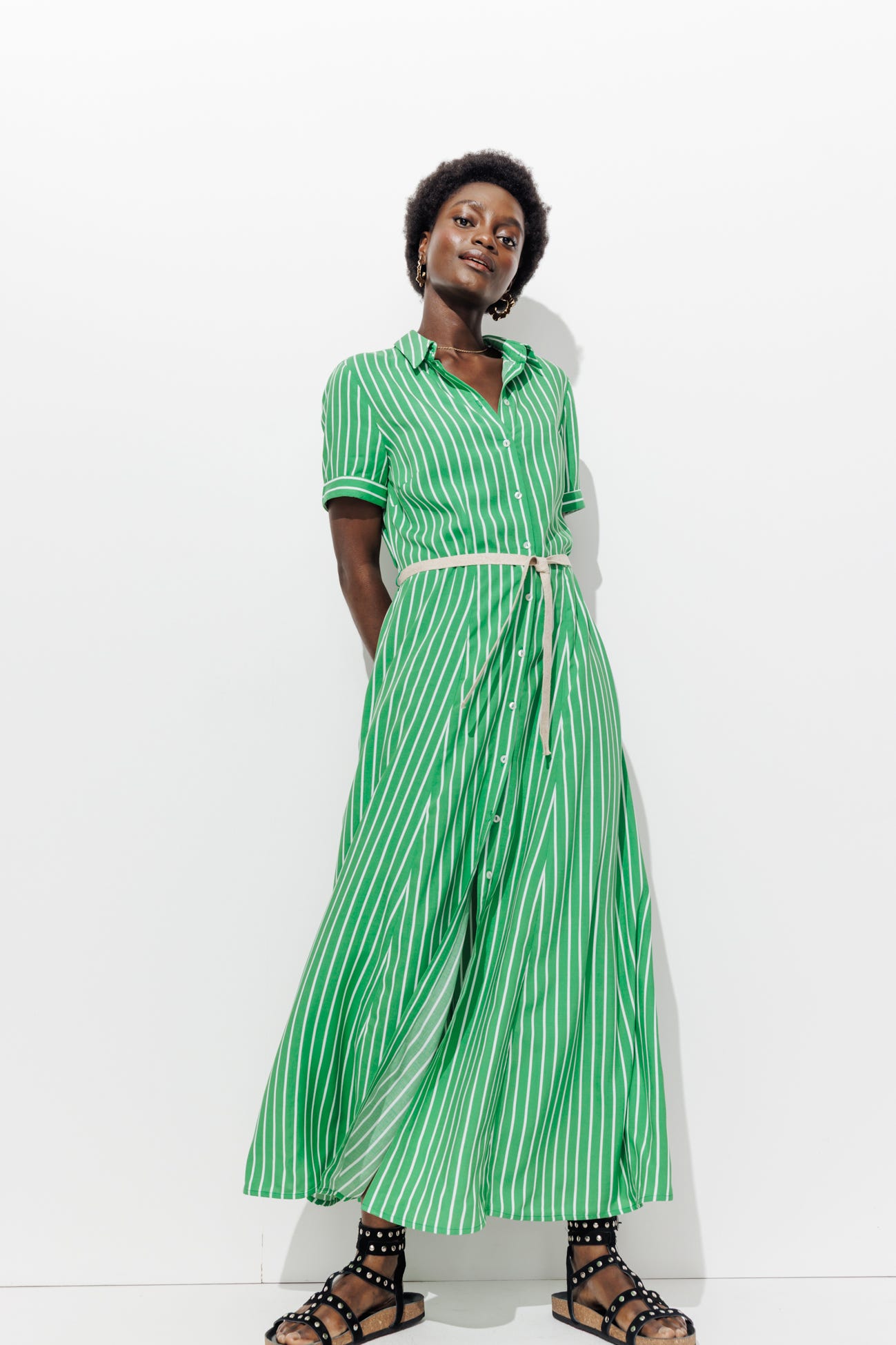 Longue robe-chemise rayée