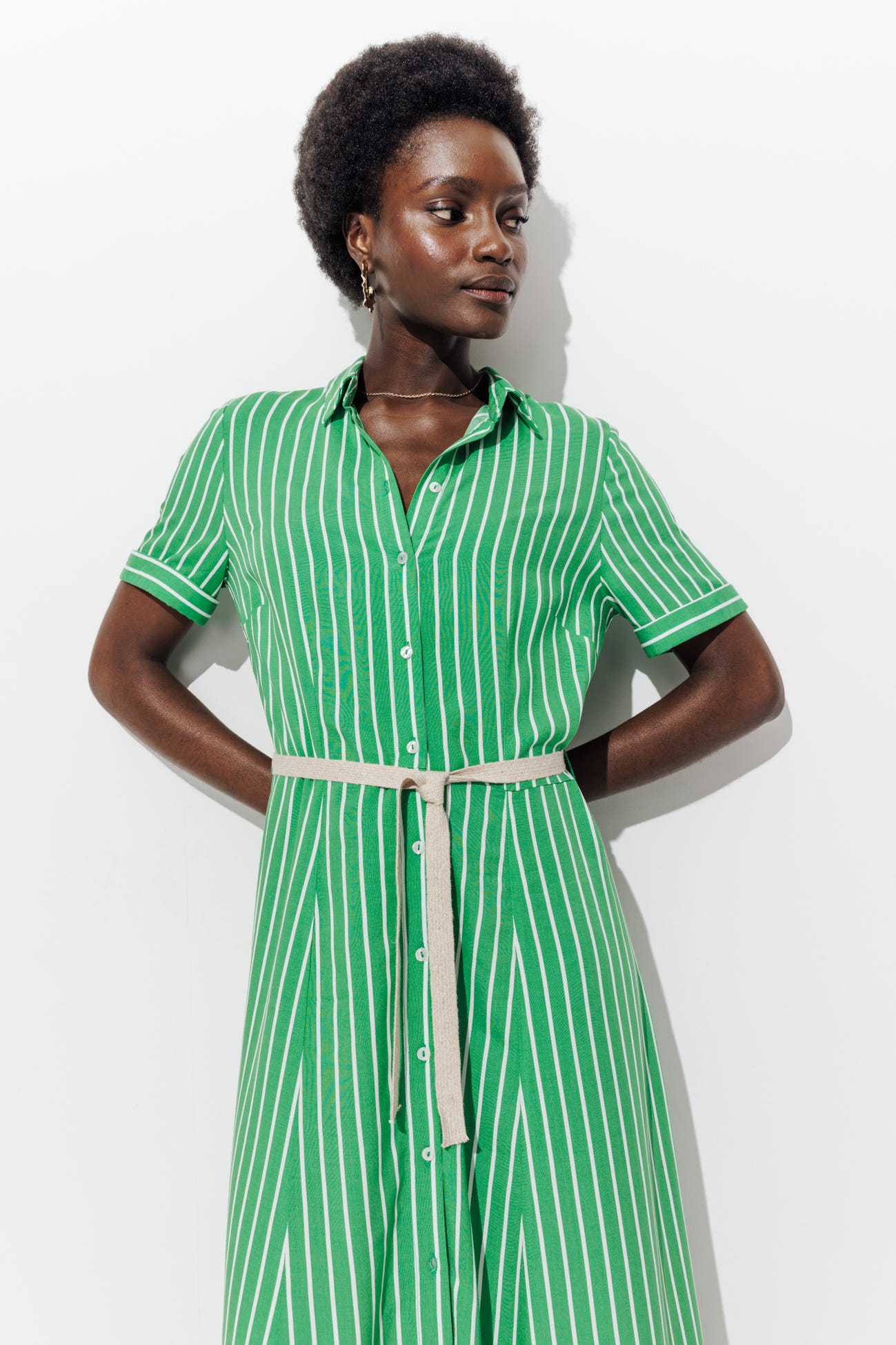 Longue robe-chemise rayée