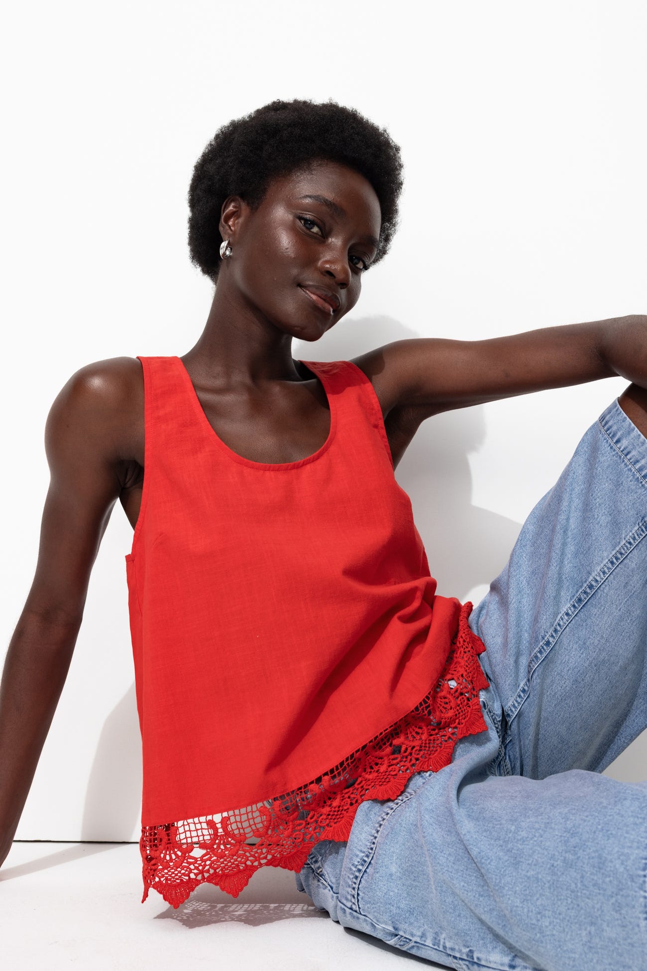 Top en coton détail crochet