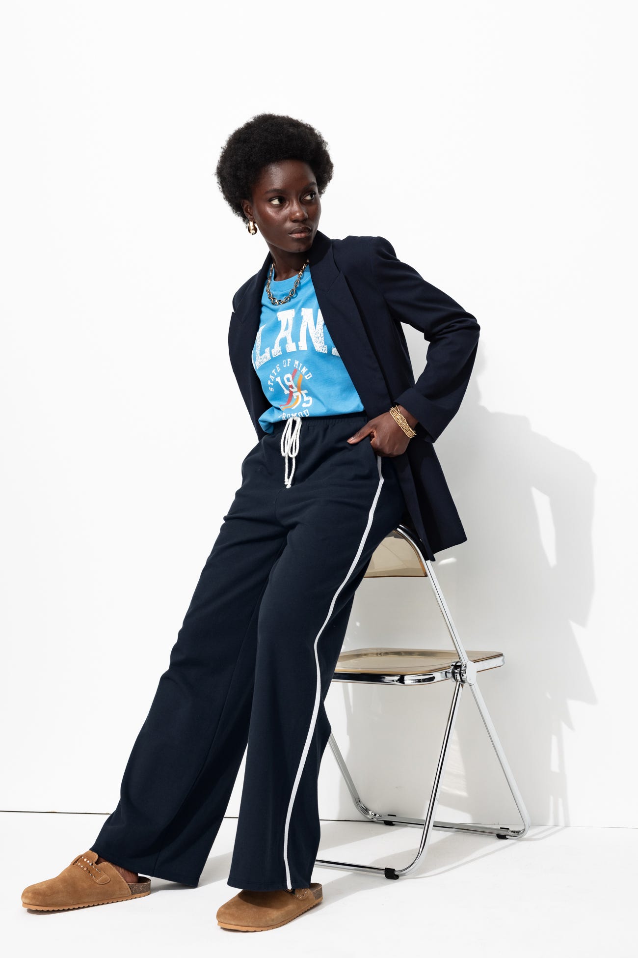Jogging large à bandes Femme