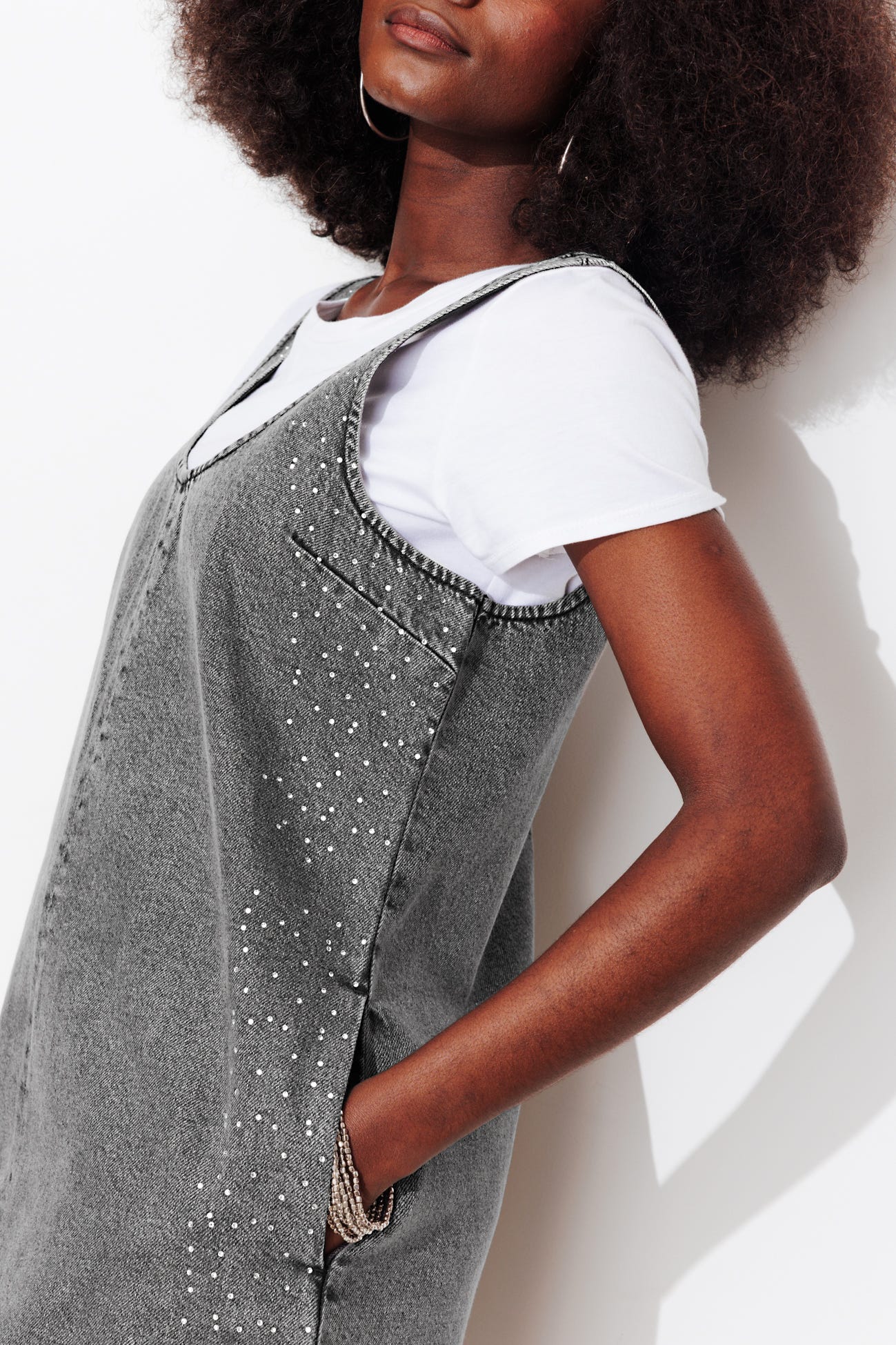 Robe courte en jean strassé