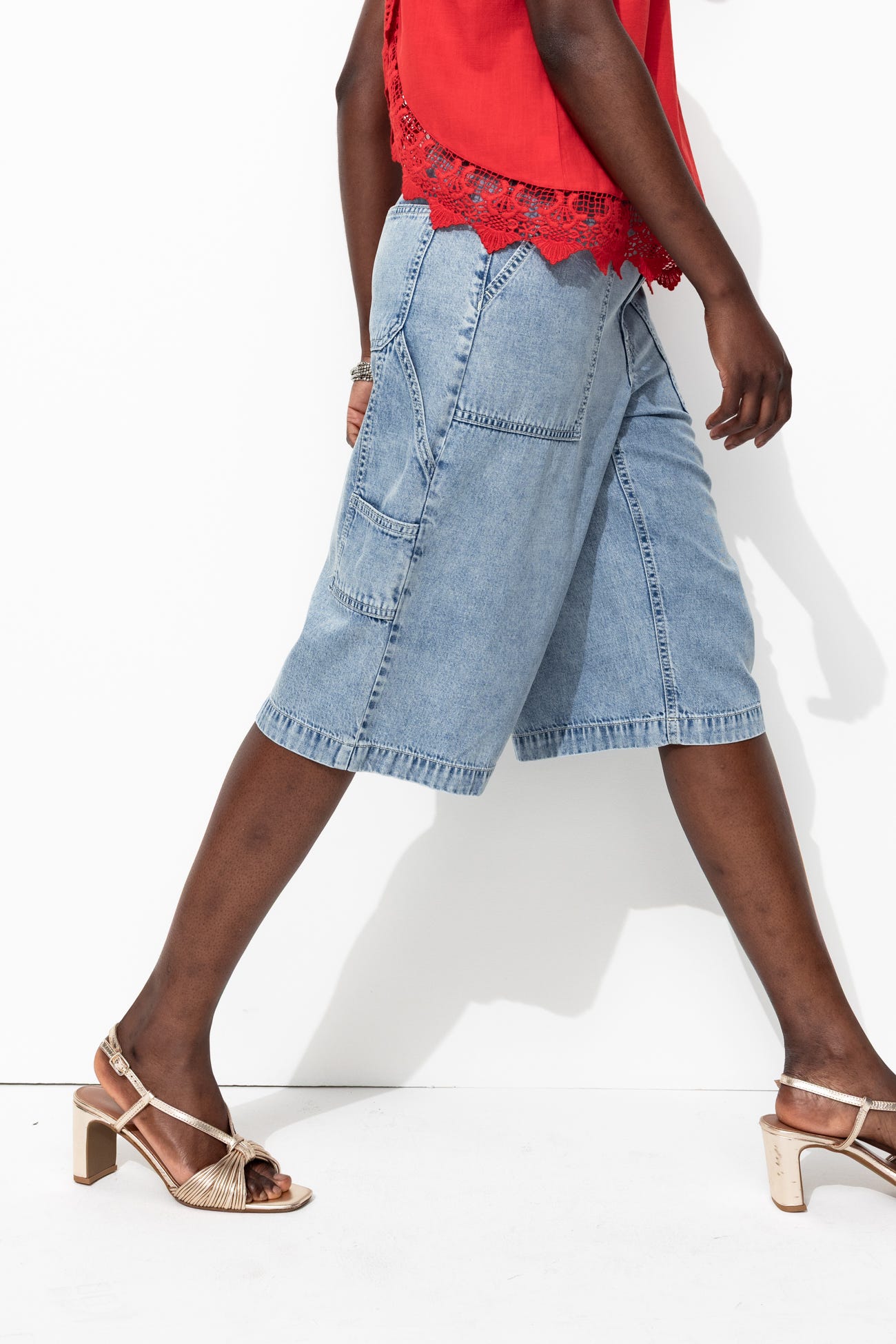 Wideleg denim bermudas