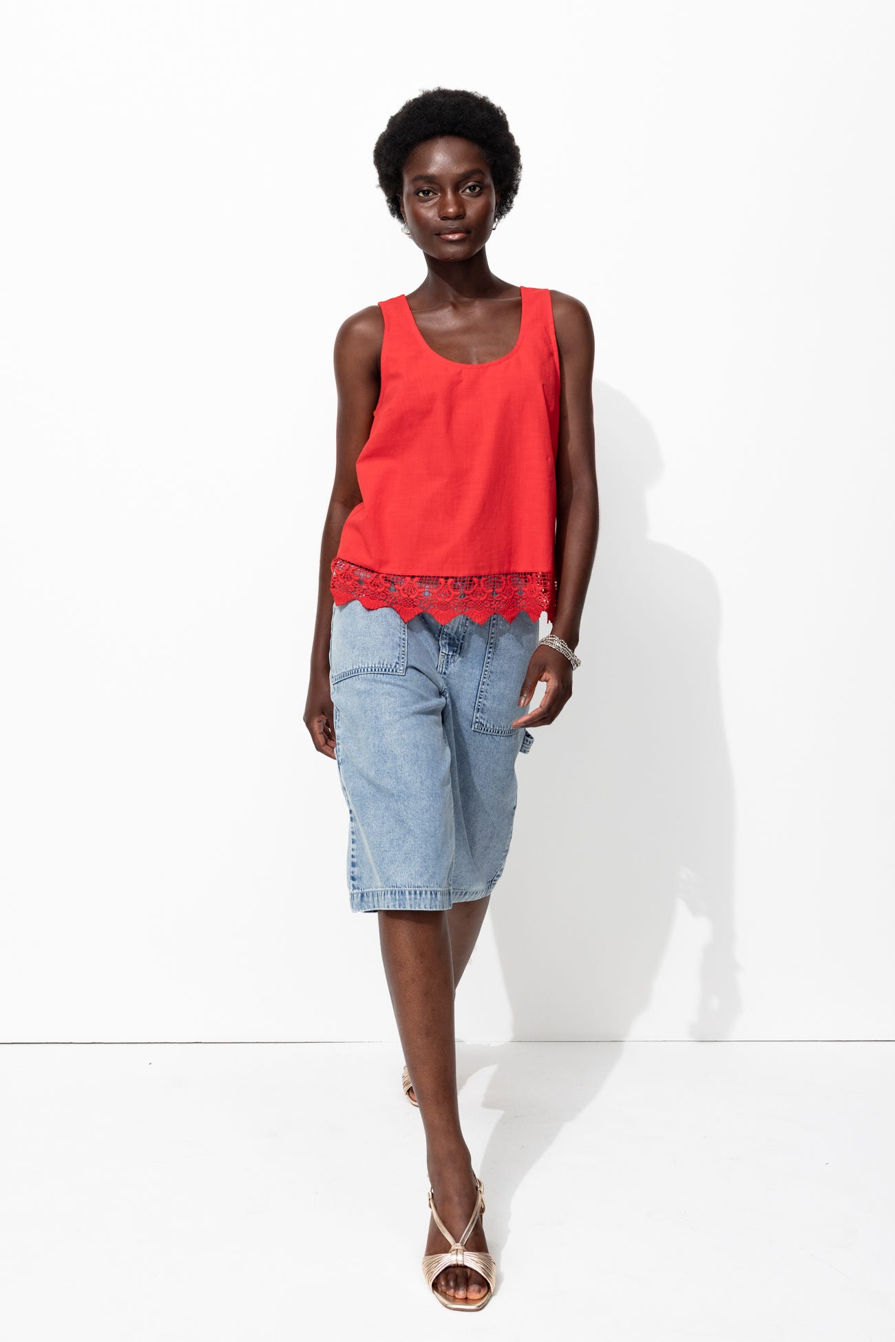 Wideleg denim bermudas