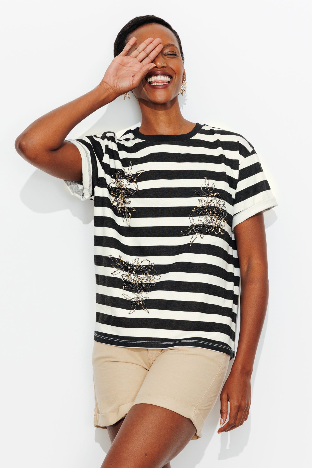 T-shirt rayé sequins