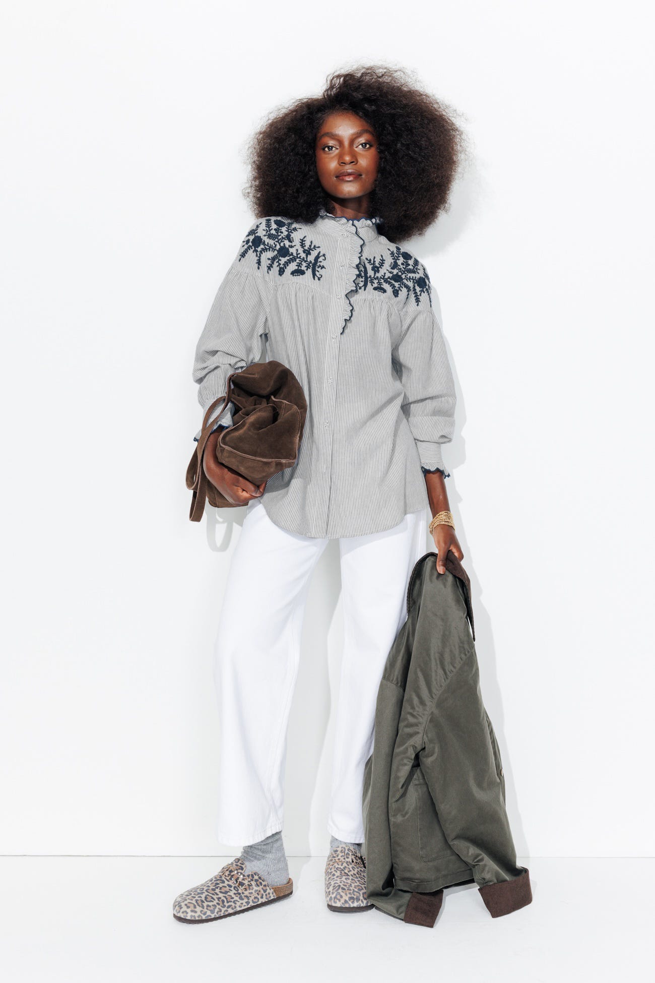 Chemise rayée brodée Femme