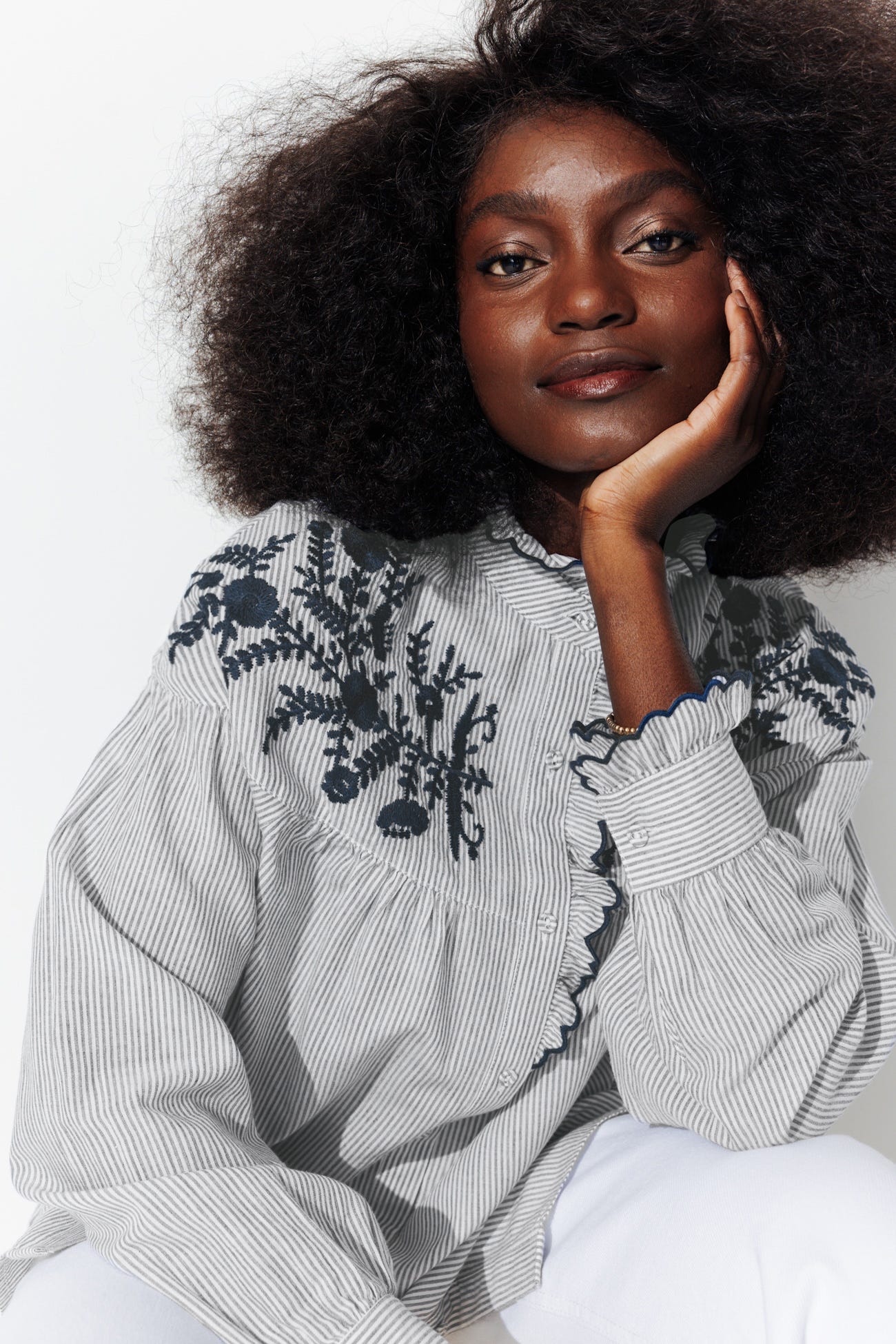 Chemise rayée brodée Femme