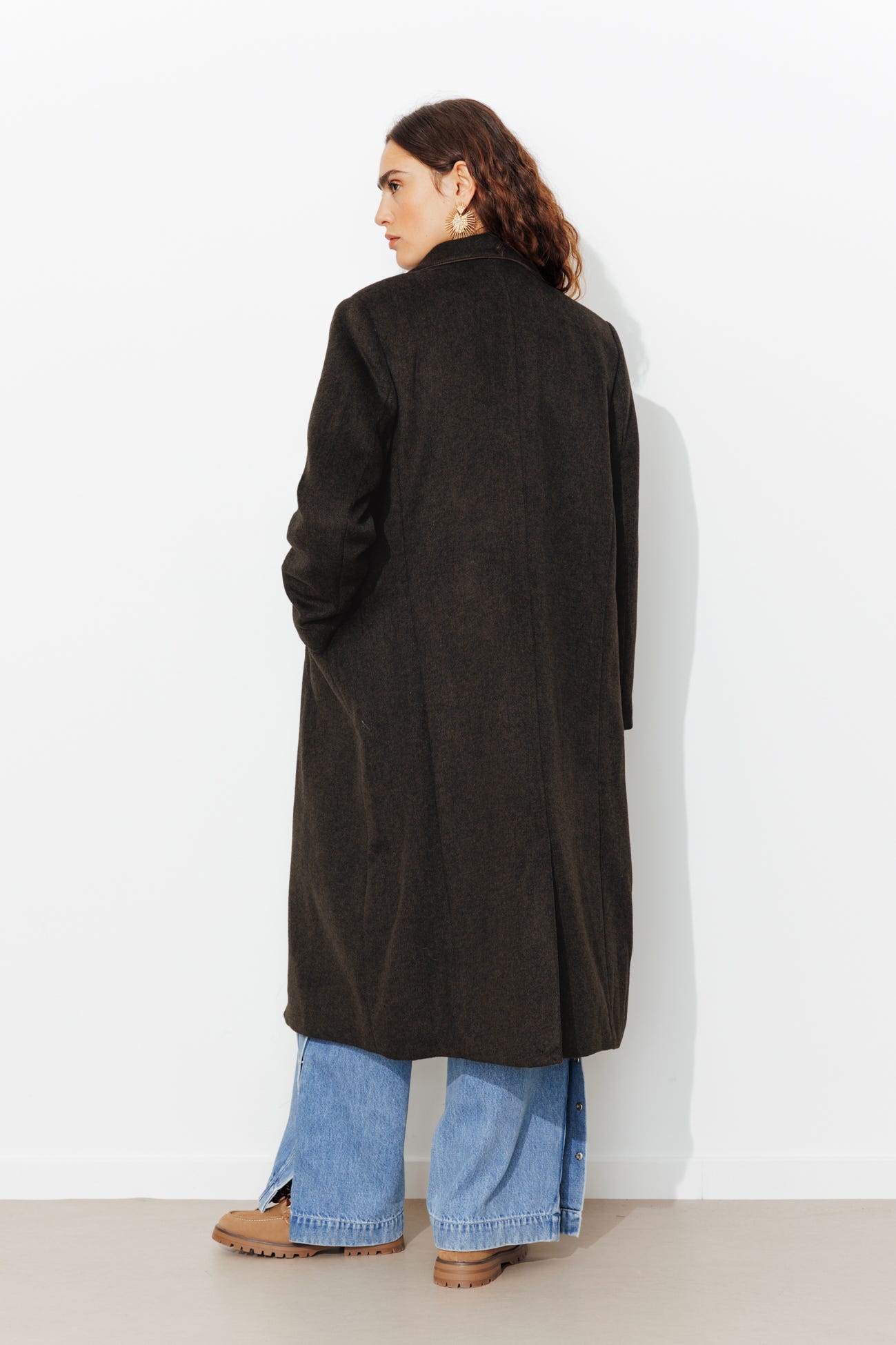 Manteau long en laine mélangée