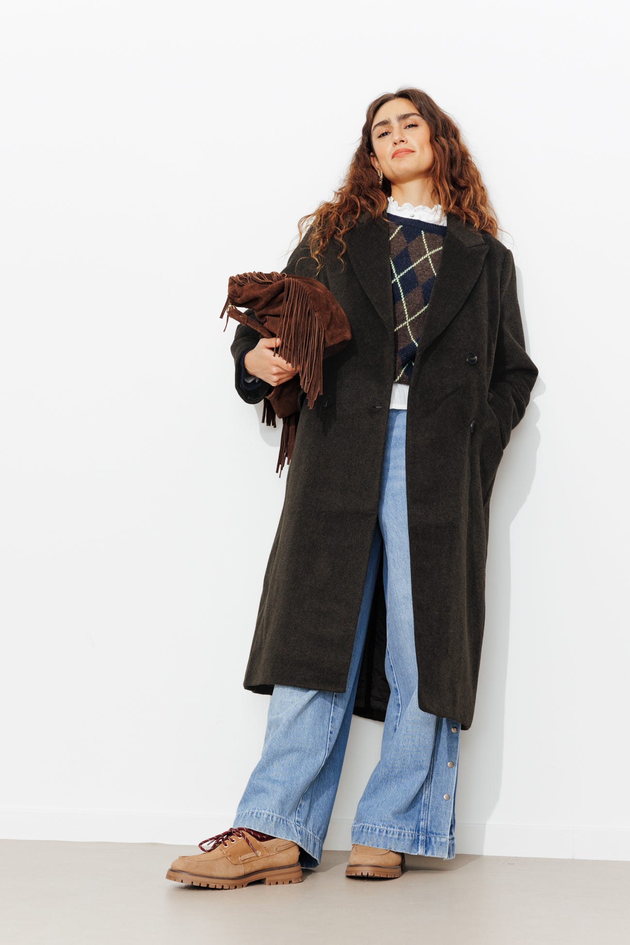 Manteau long en laine mélangée