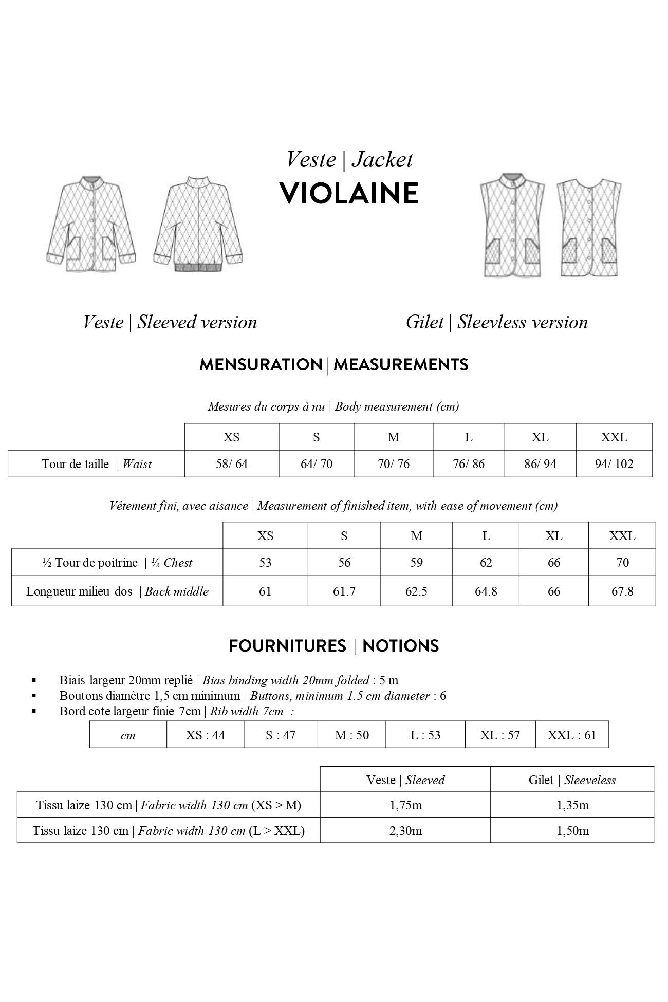 Patron papier veste VIOLAINE