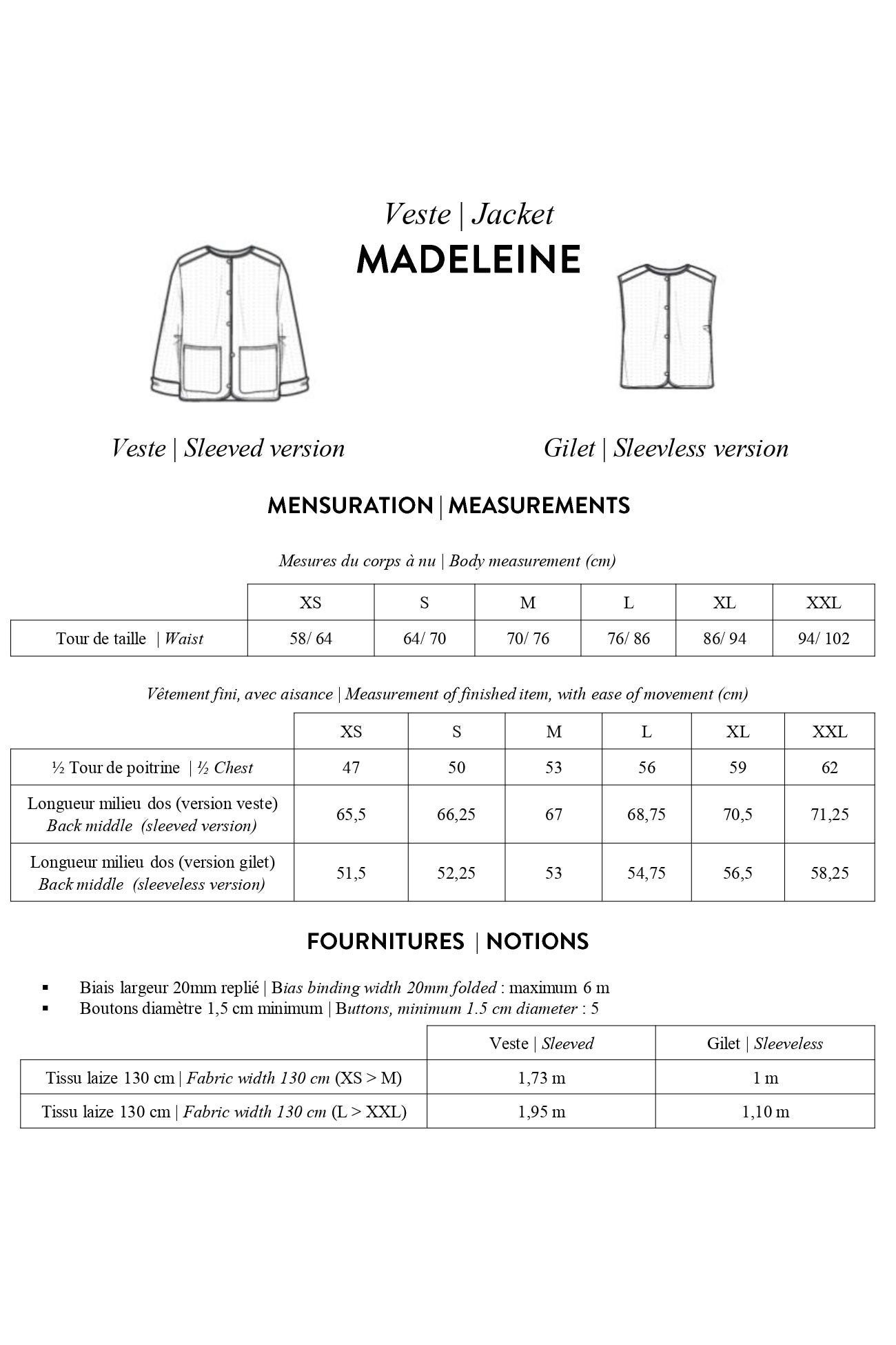 PATRON VESTE MADELEINE