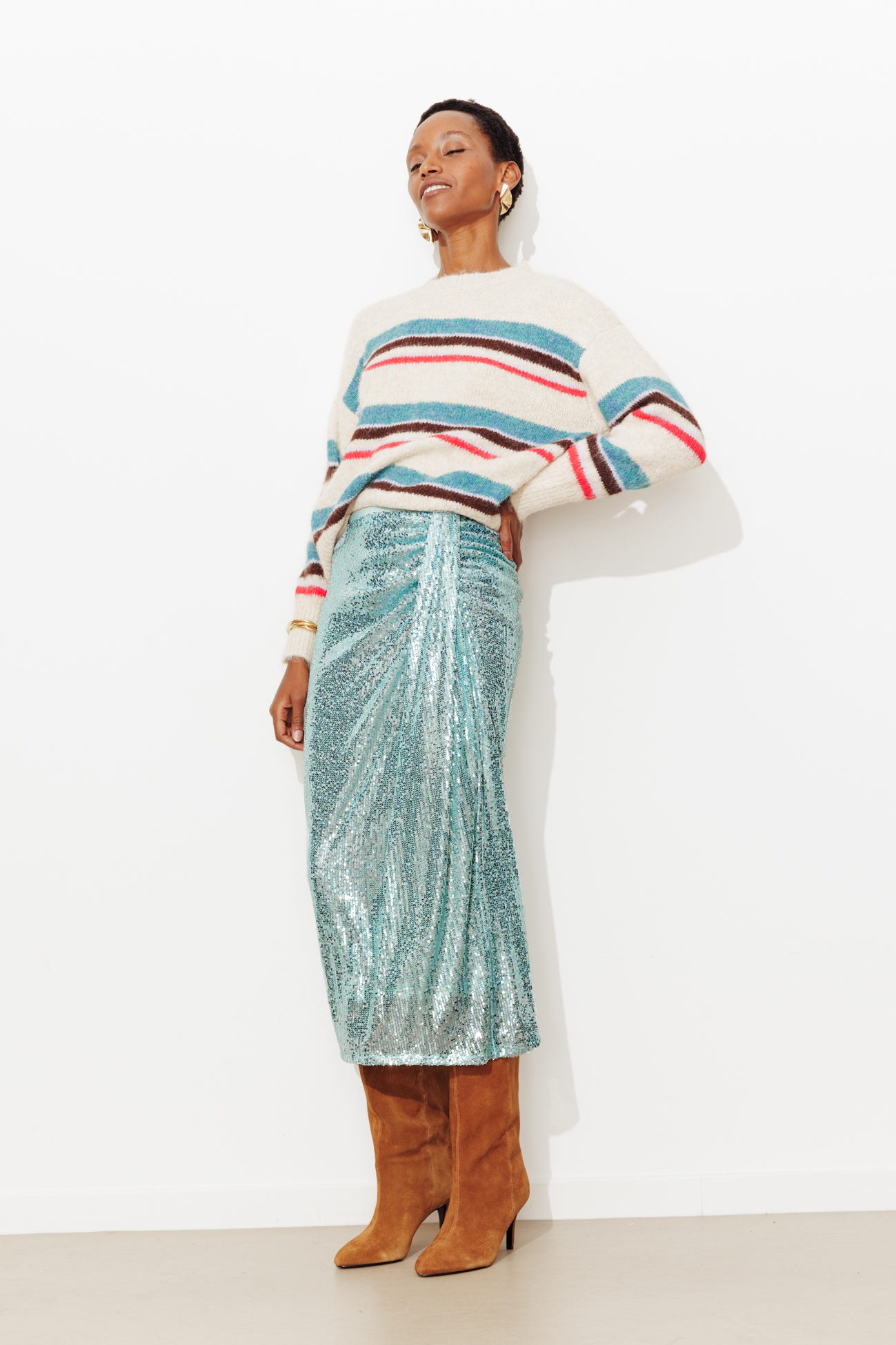 Falda midi brillante