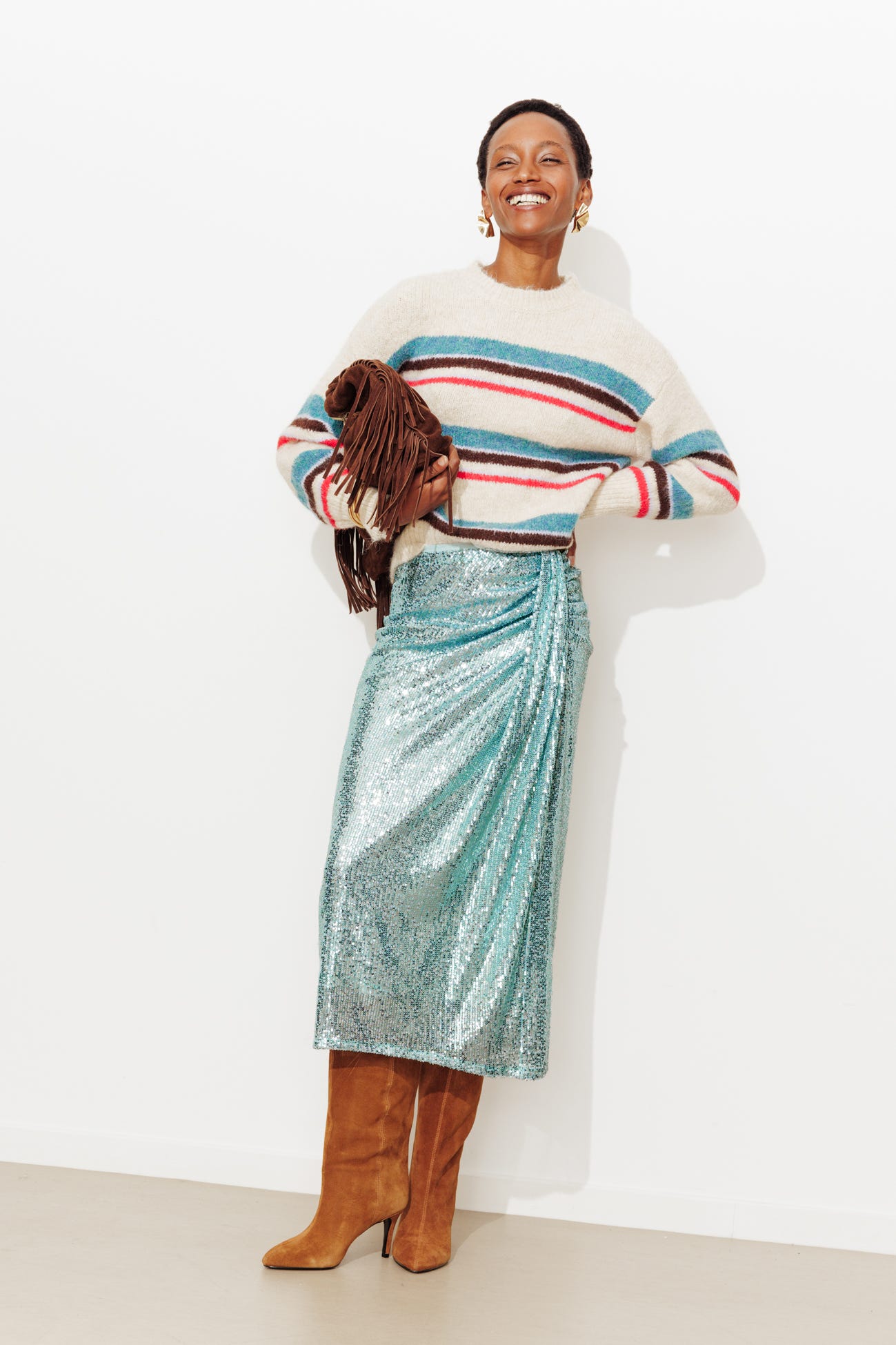 Falda midi brillante