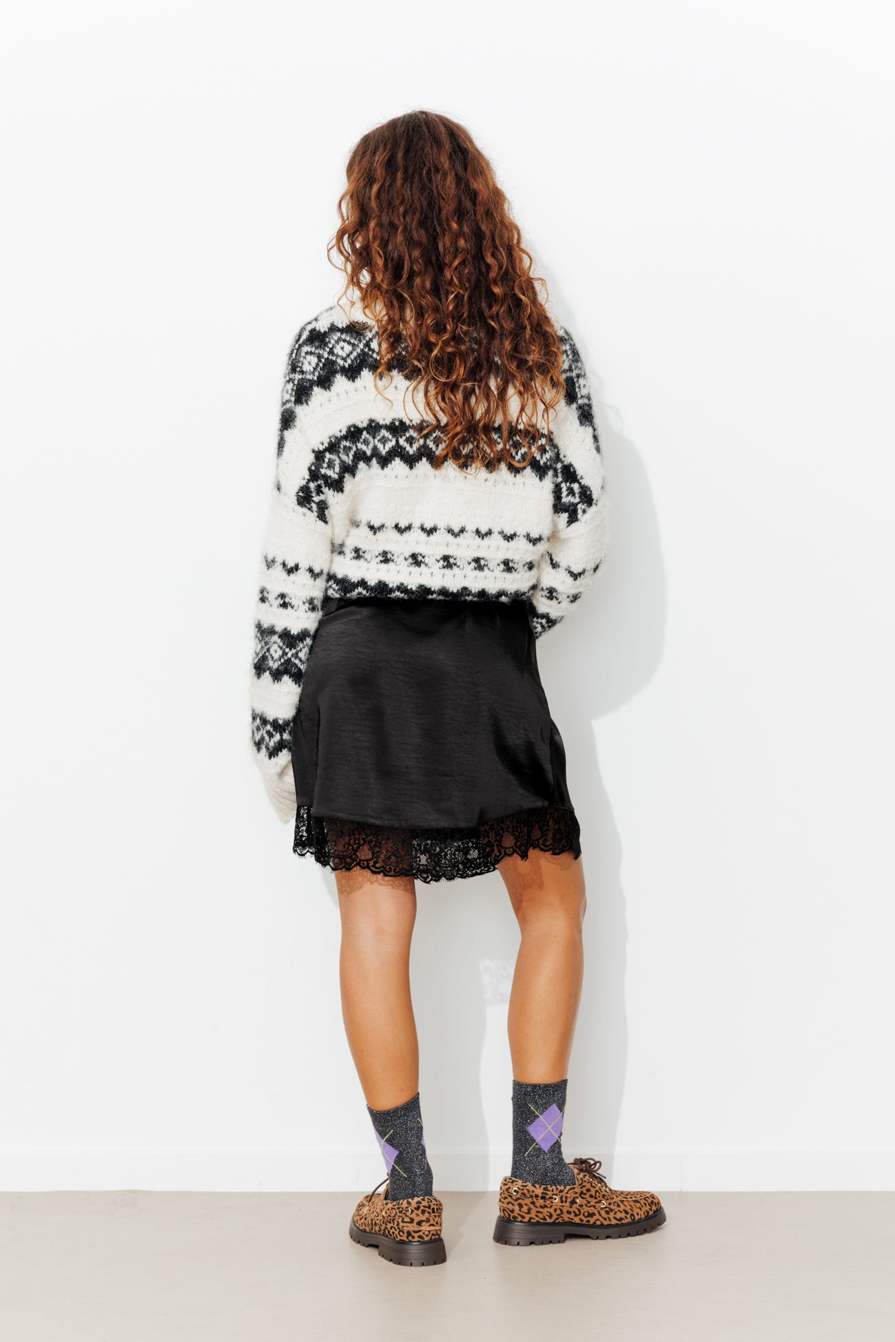 Satin and lace mini skirt