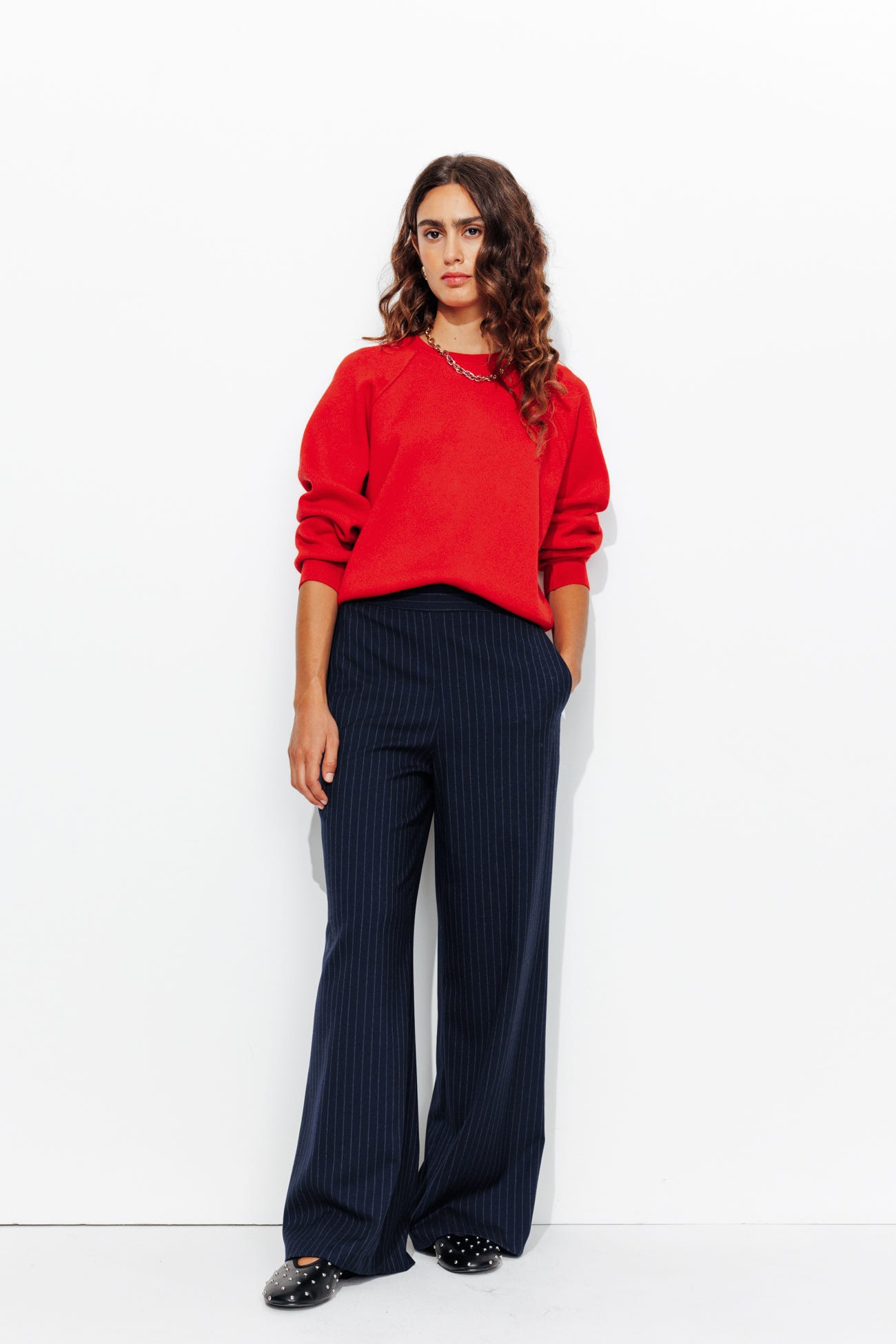 Pull uni col rond Femme