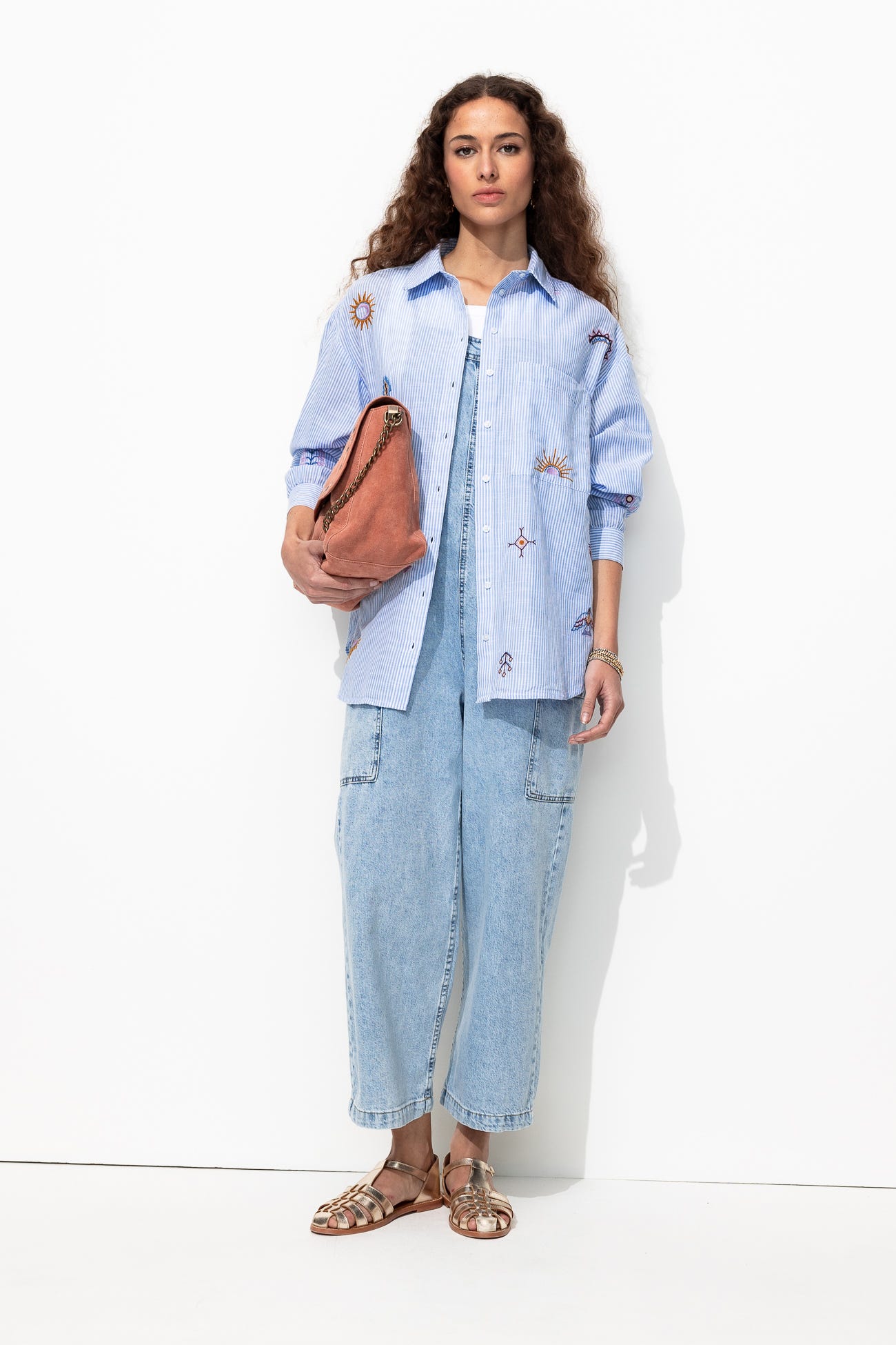 Chemise rayée brodée Femme