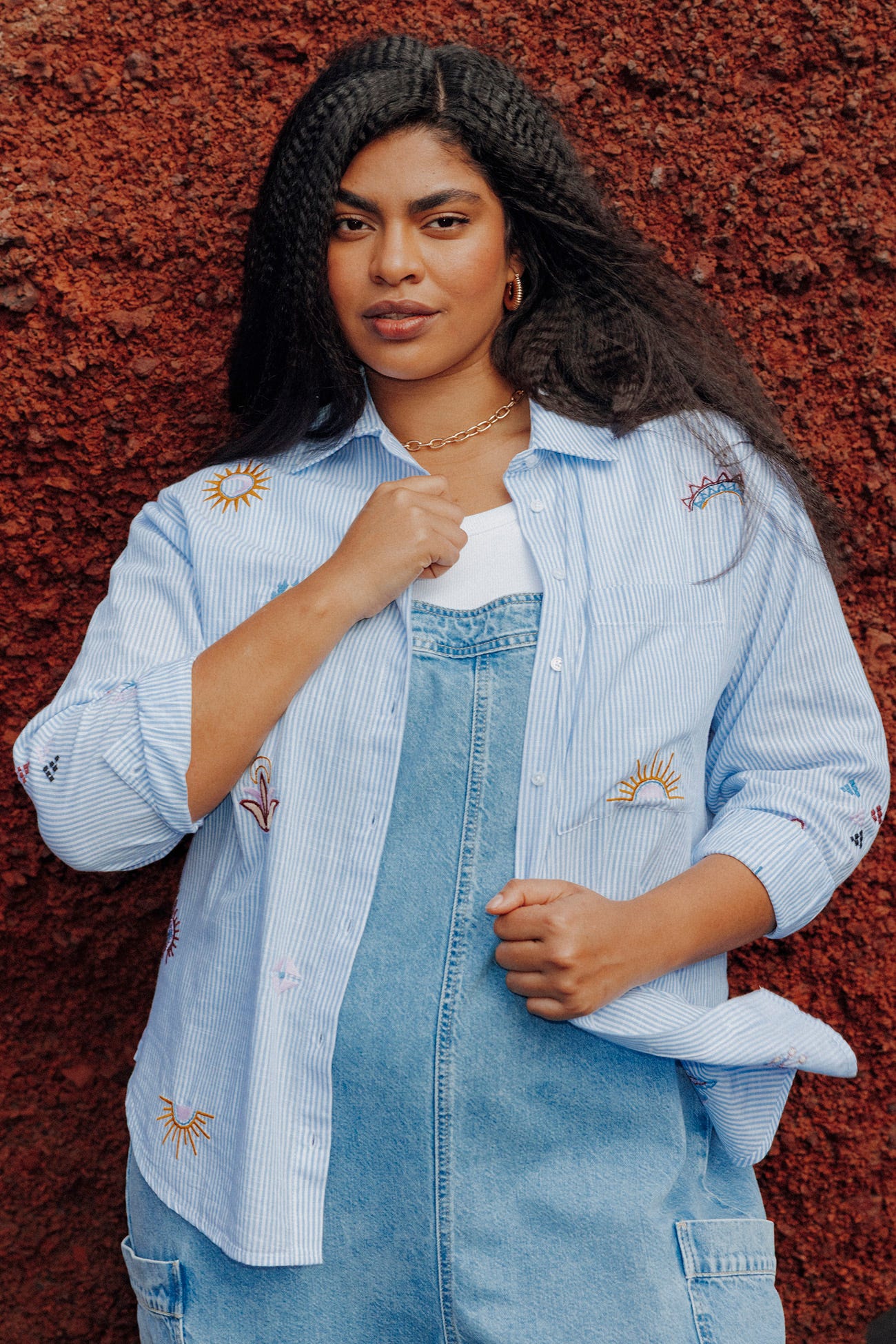 Chemise rayée brodée Femme