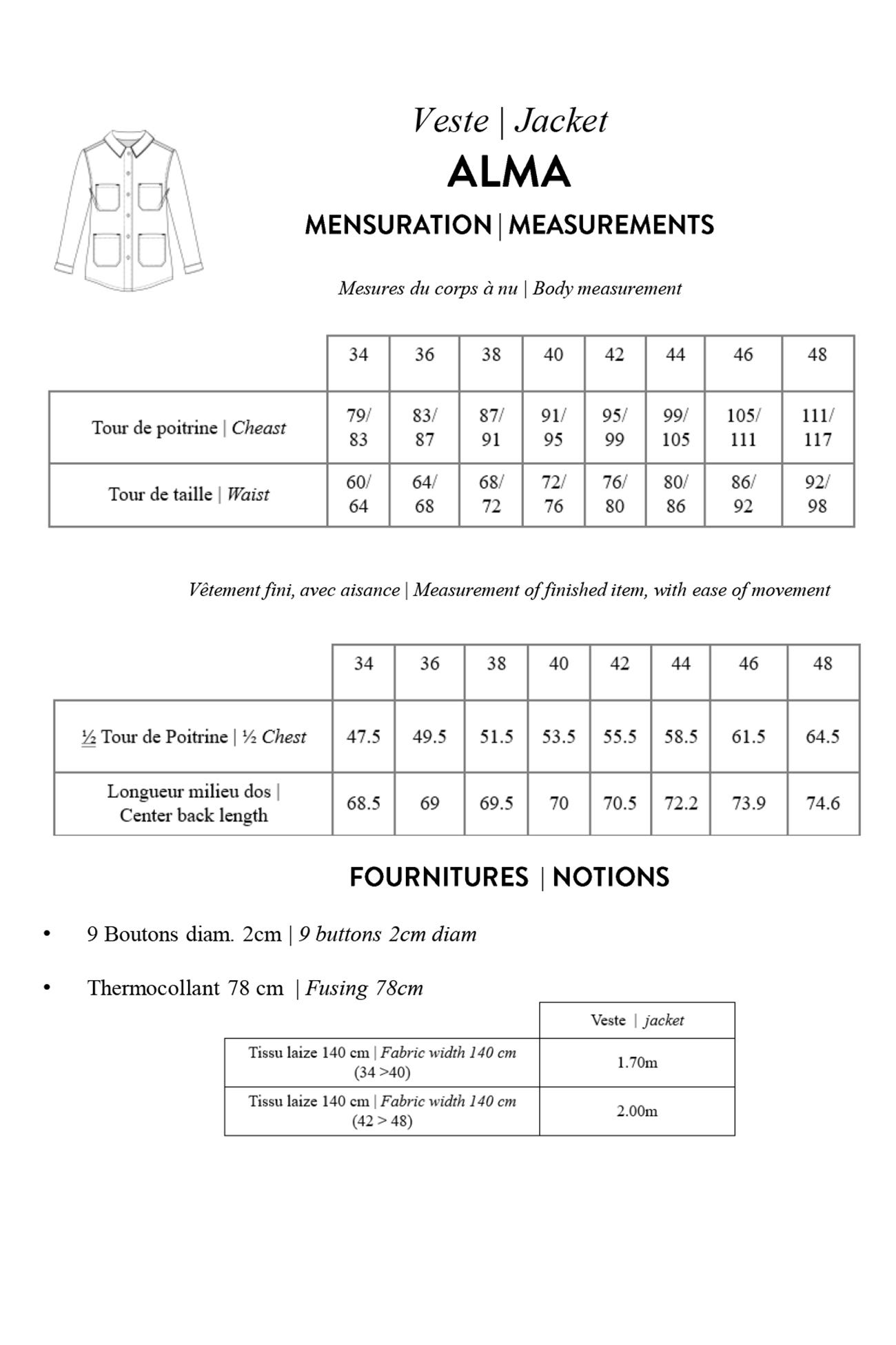 Patron papier veste femme ALMA