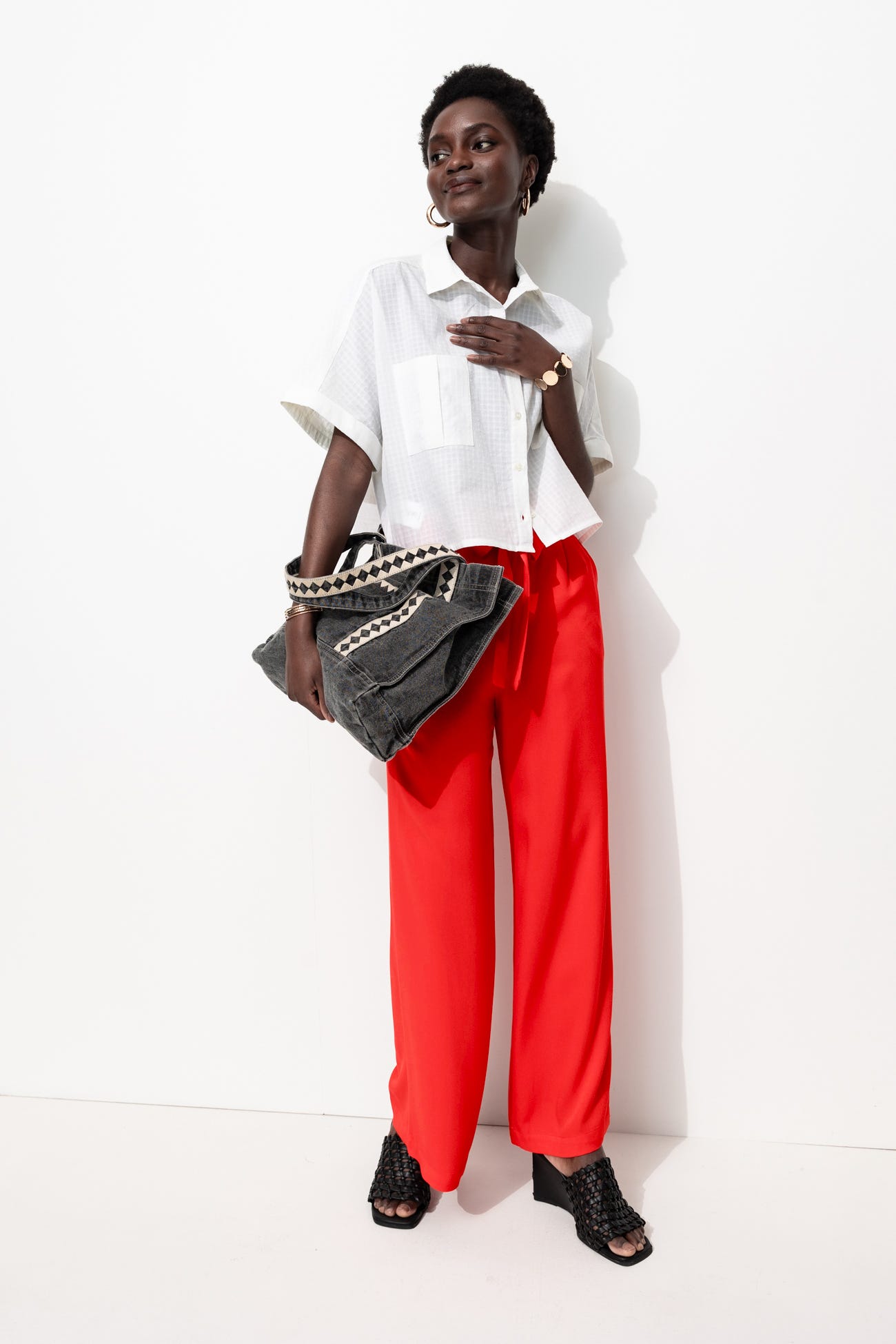 Pantalon large taille haute