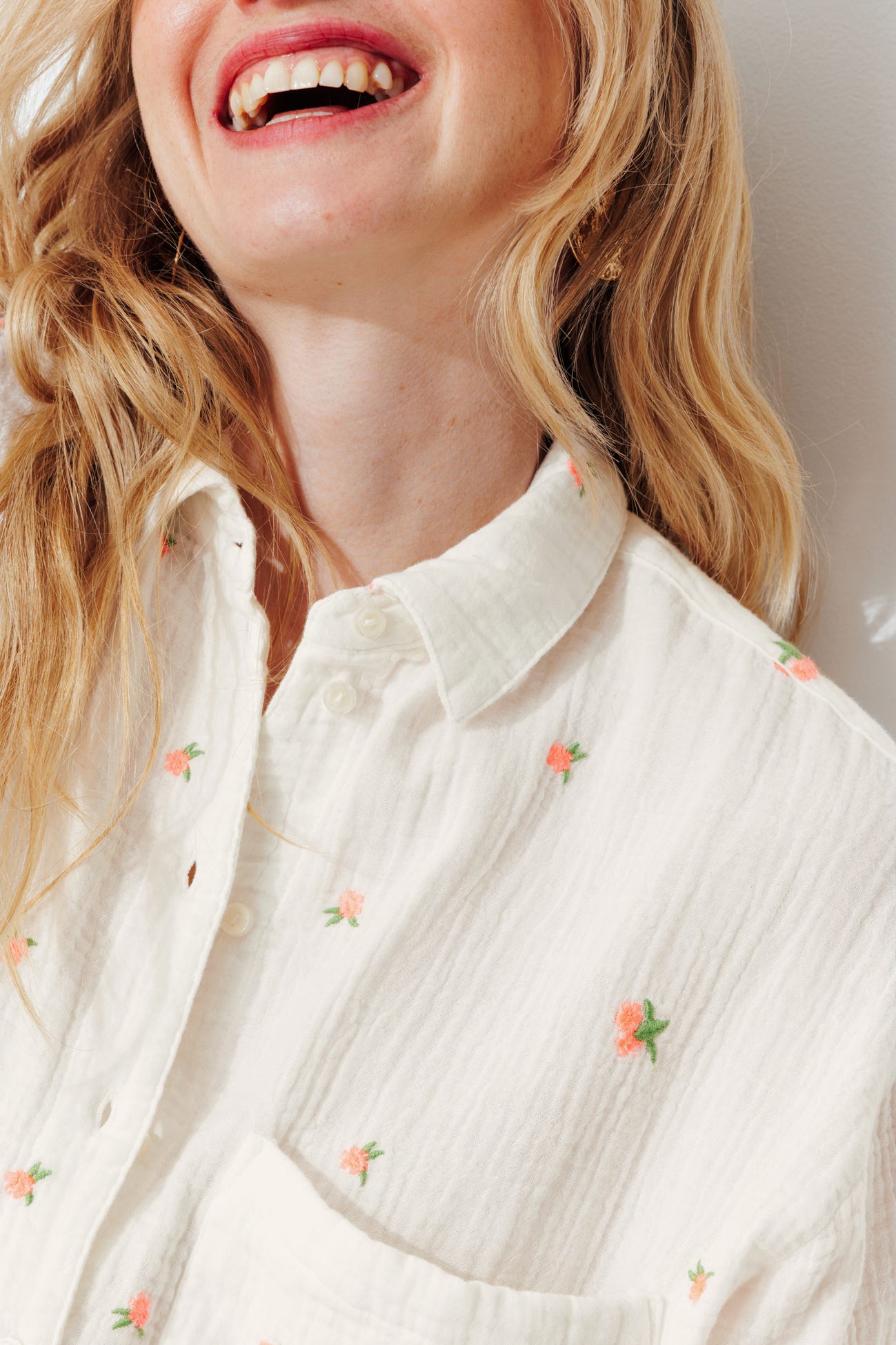 Chemise brodée gaze de coton