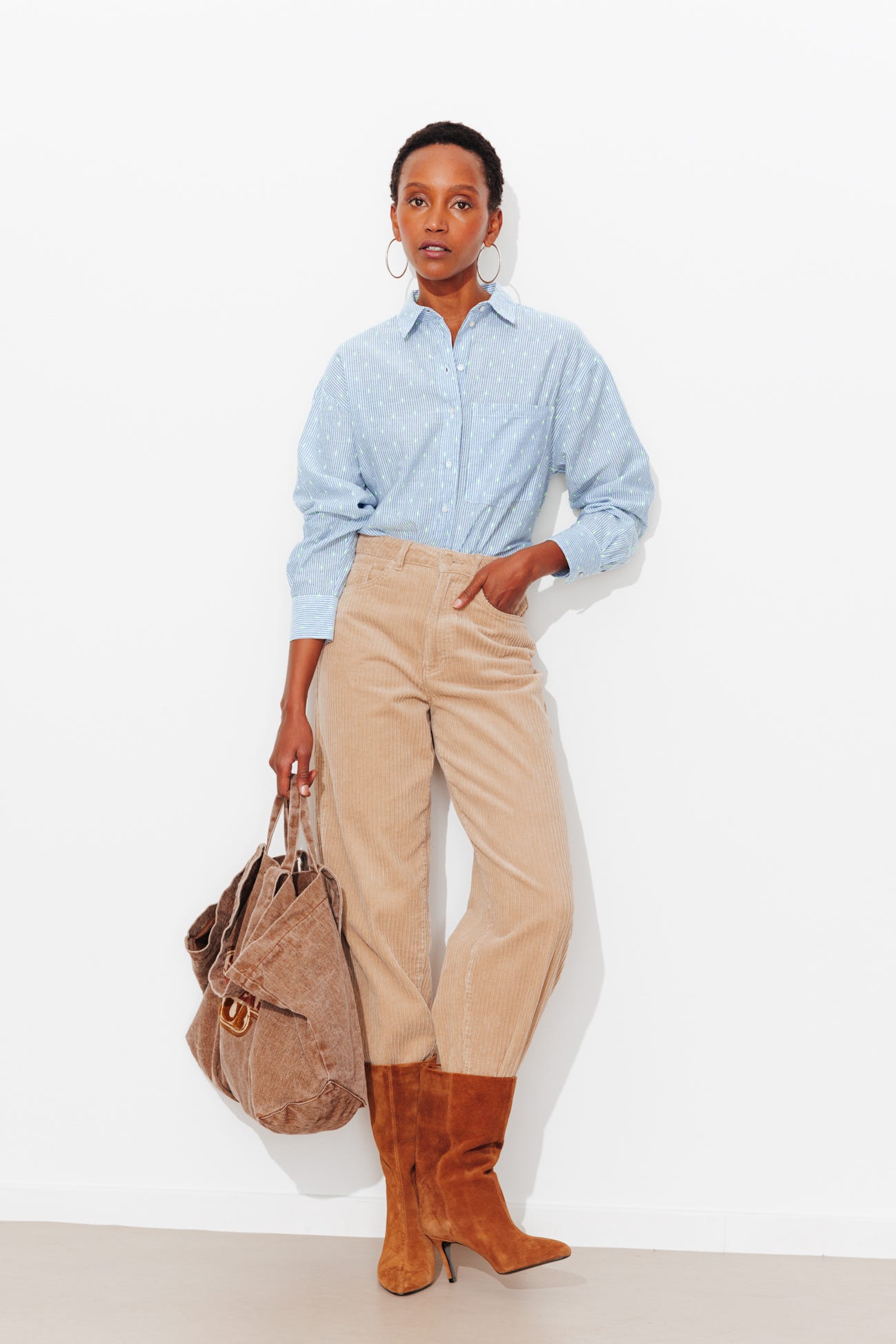 Chemise rayée pois fluo